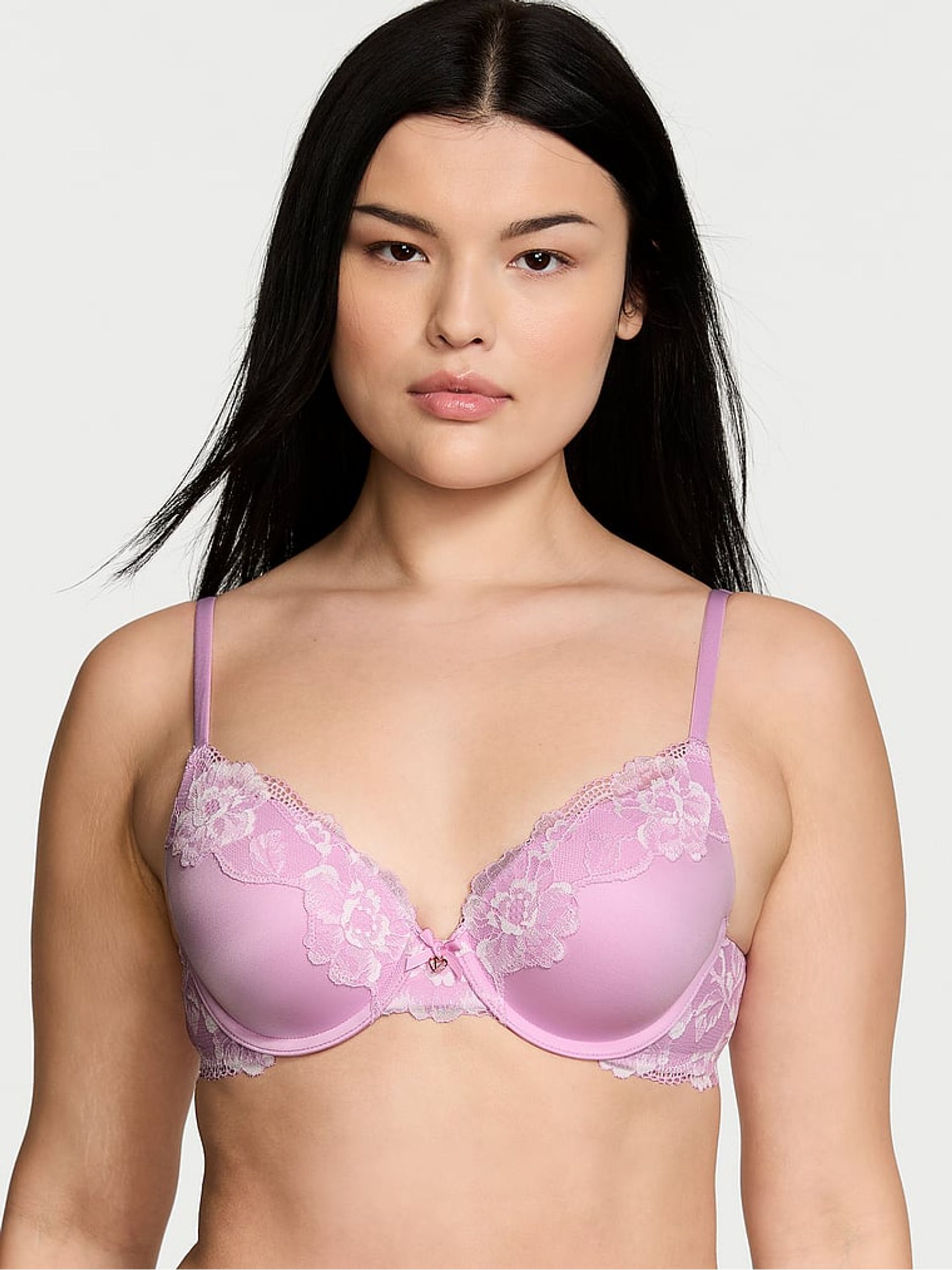 Violet Sugar Purple Vintage Lace Trim Full Cup Push Up Bra - Image 1 of 3