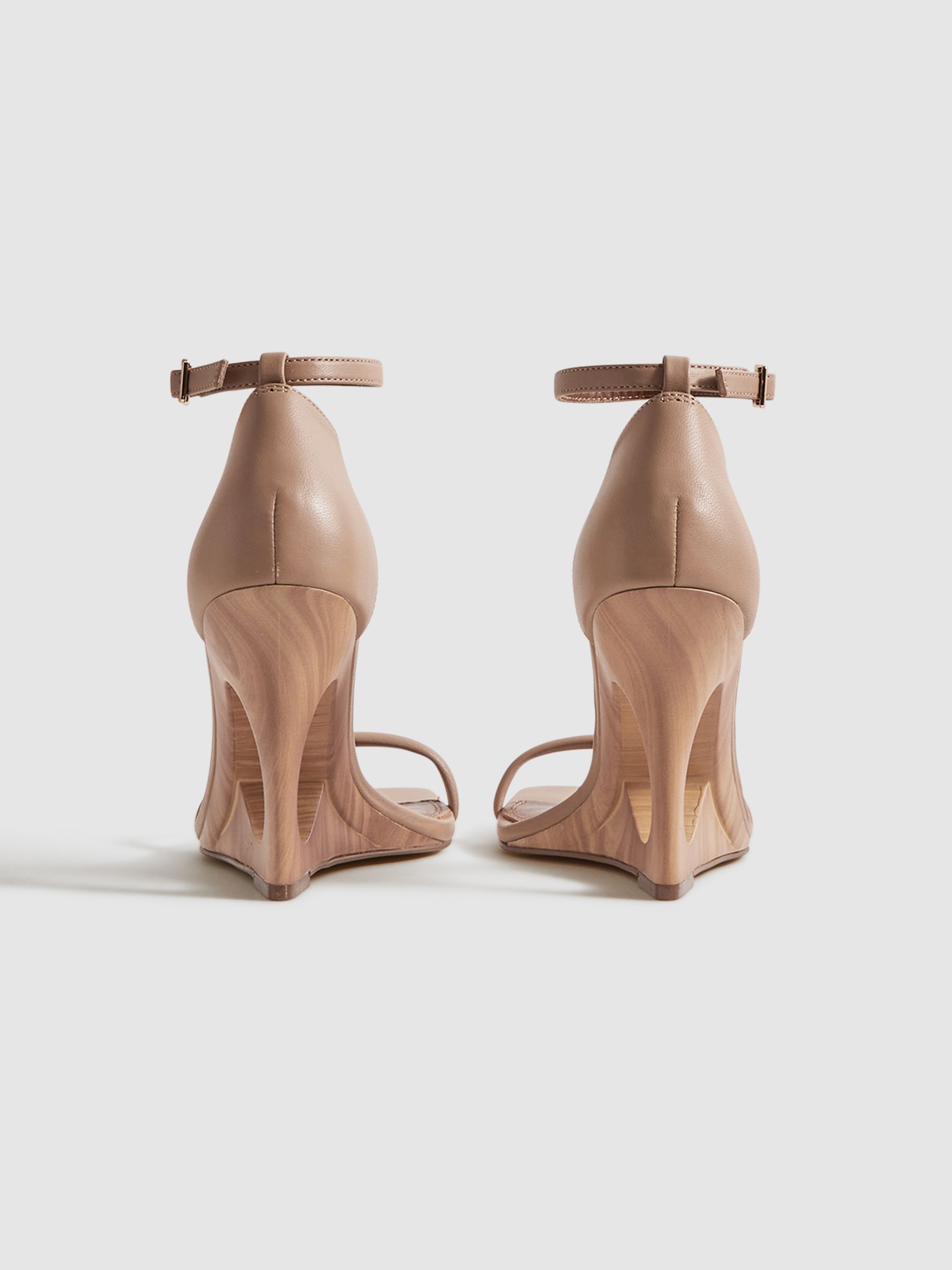 Leather Strappy Wedge Heels in Nude - Image 4 of 5