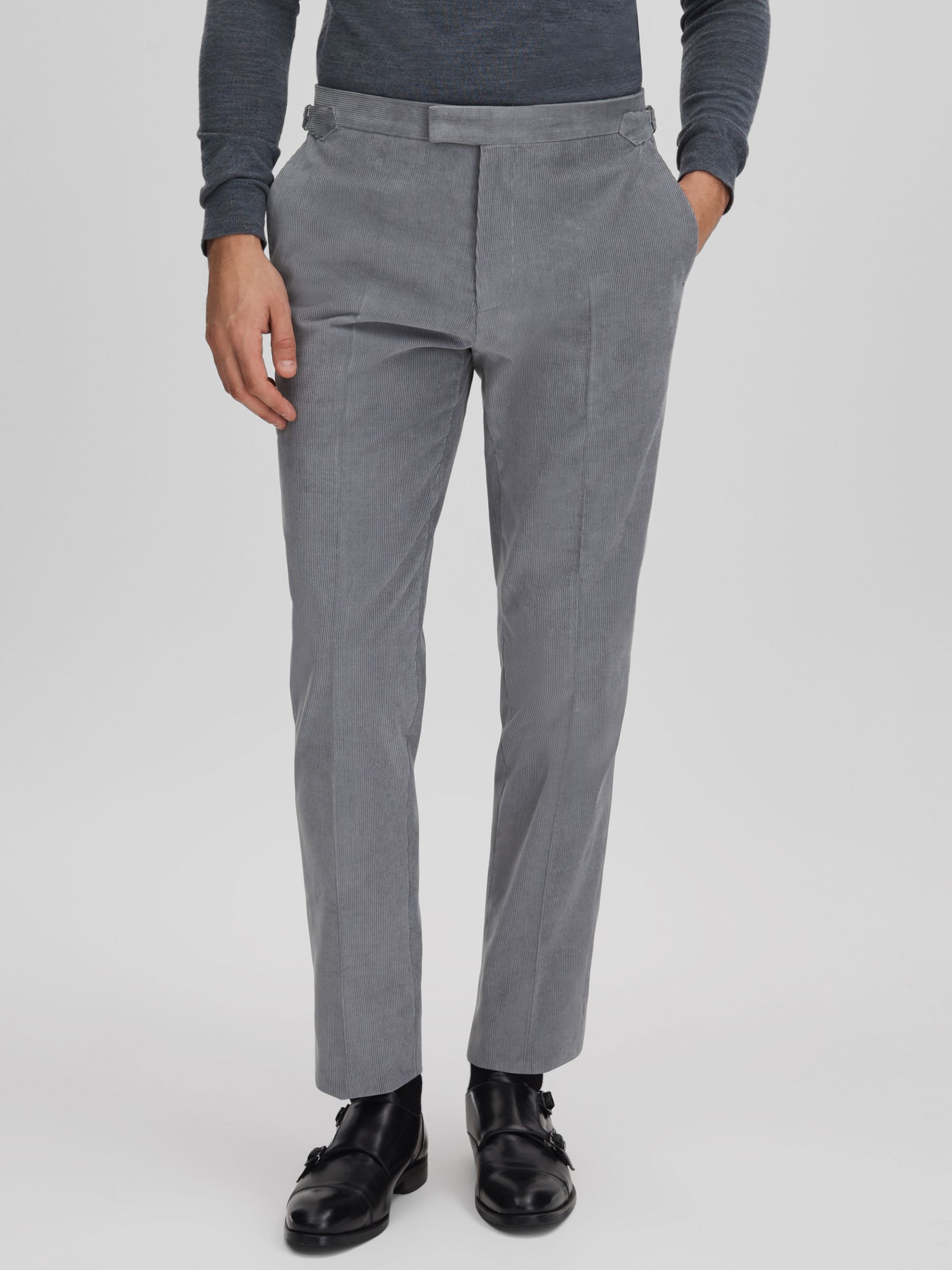 Slim Fit Corduroy Trousers with Turn-Ups in Ice Blue - Image 1 of 6