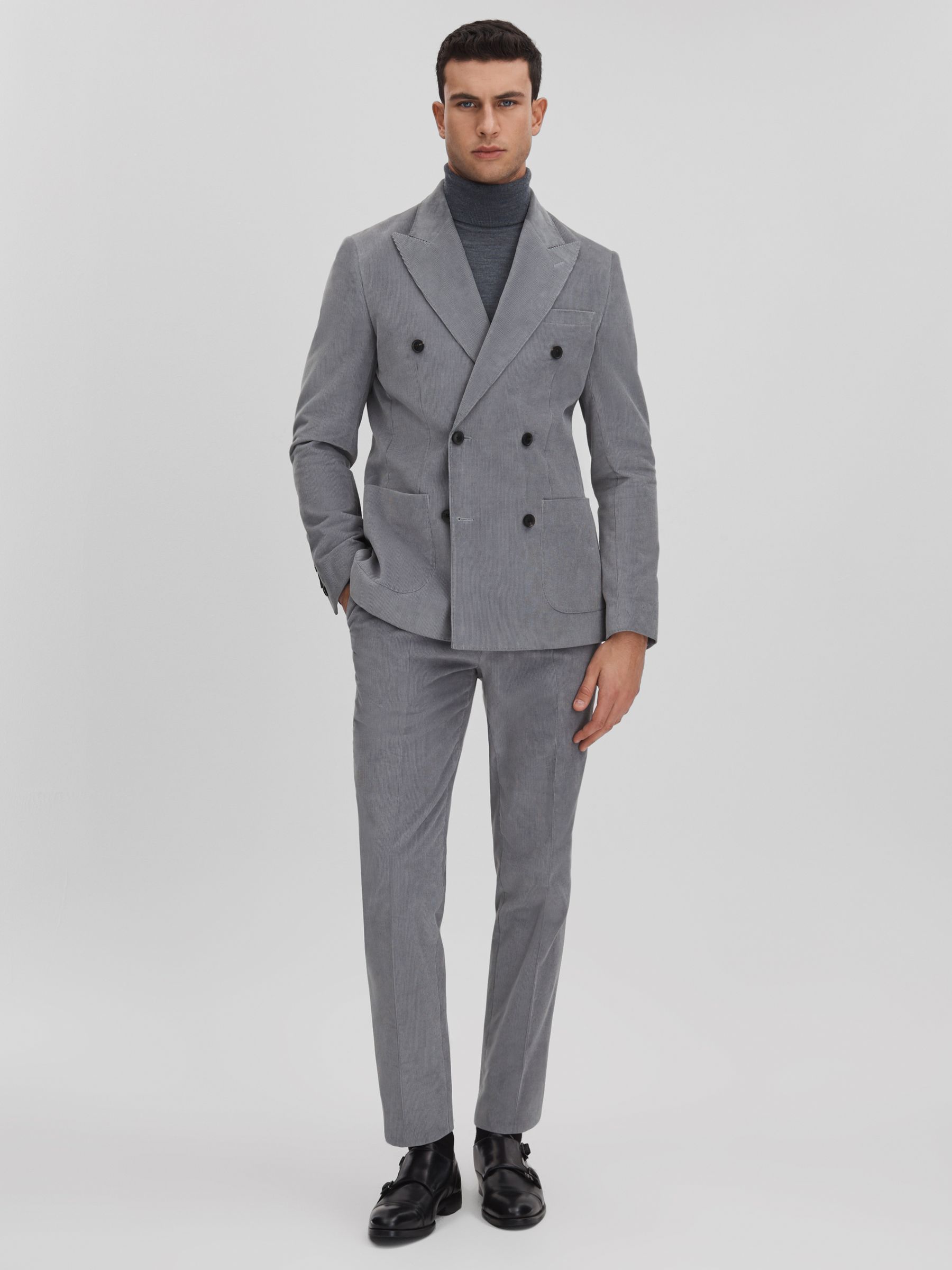 Slim Fit Corduroy Trousers with Turn-Ups in Ice Blue - Image 3 of 6