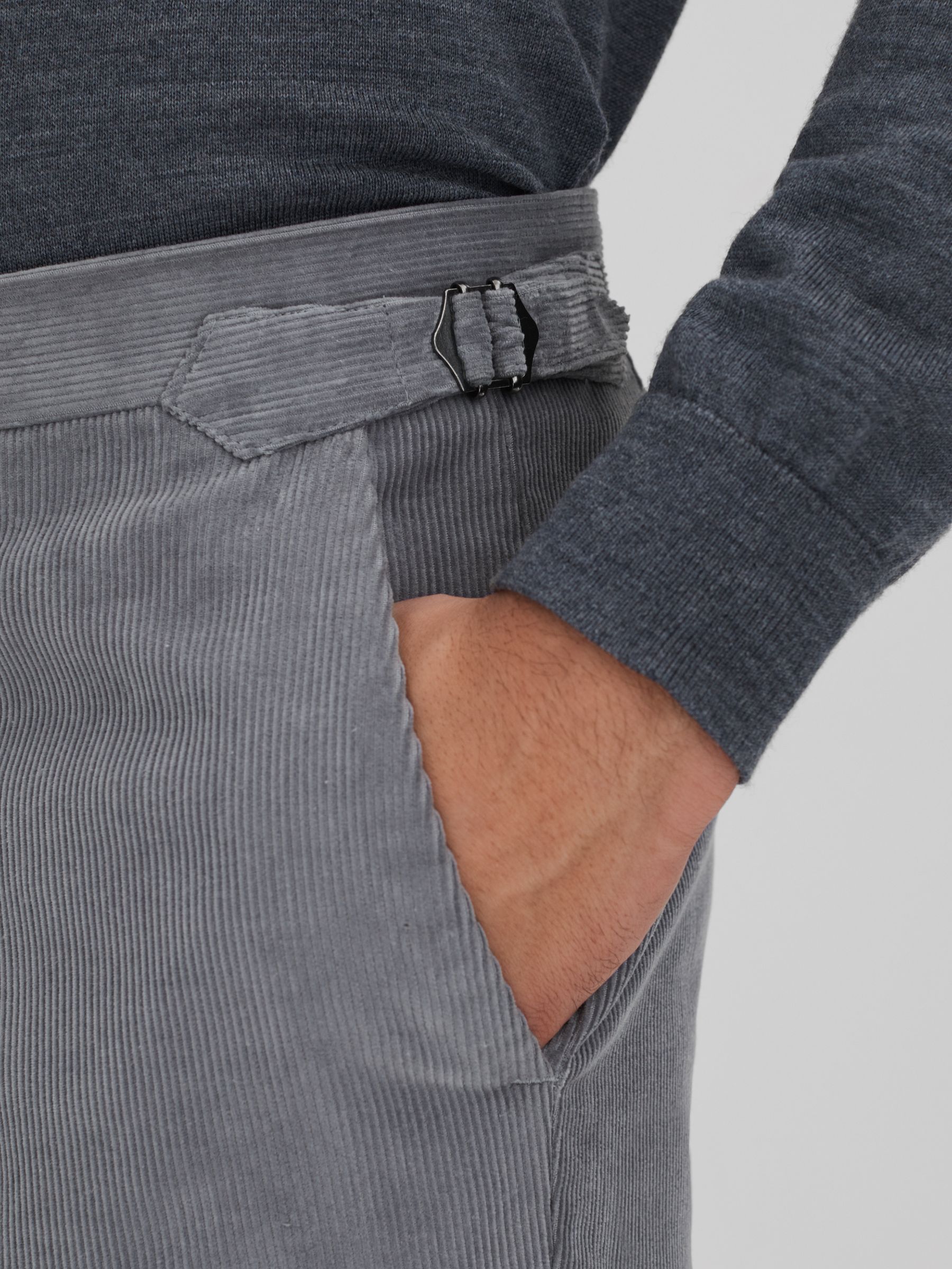 Slim Fit Corduroy Trousers with Turn-Ups in Ice Blue - Image 4 of 6