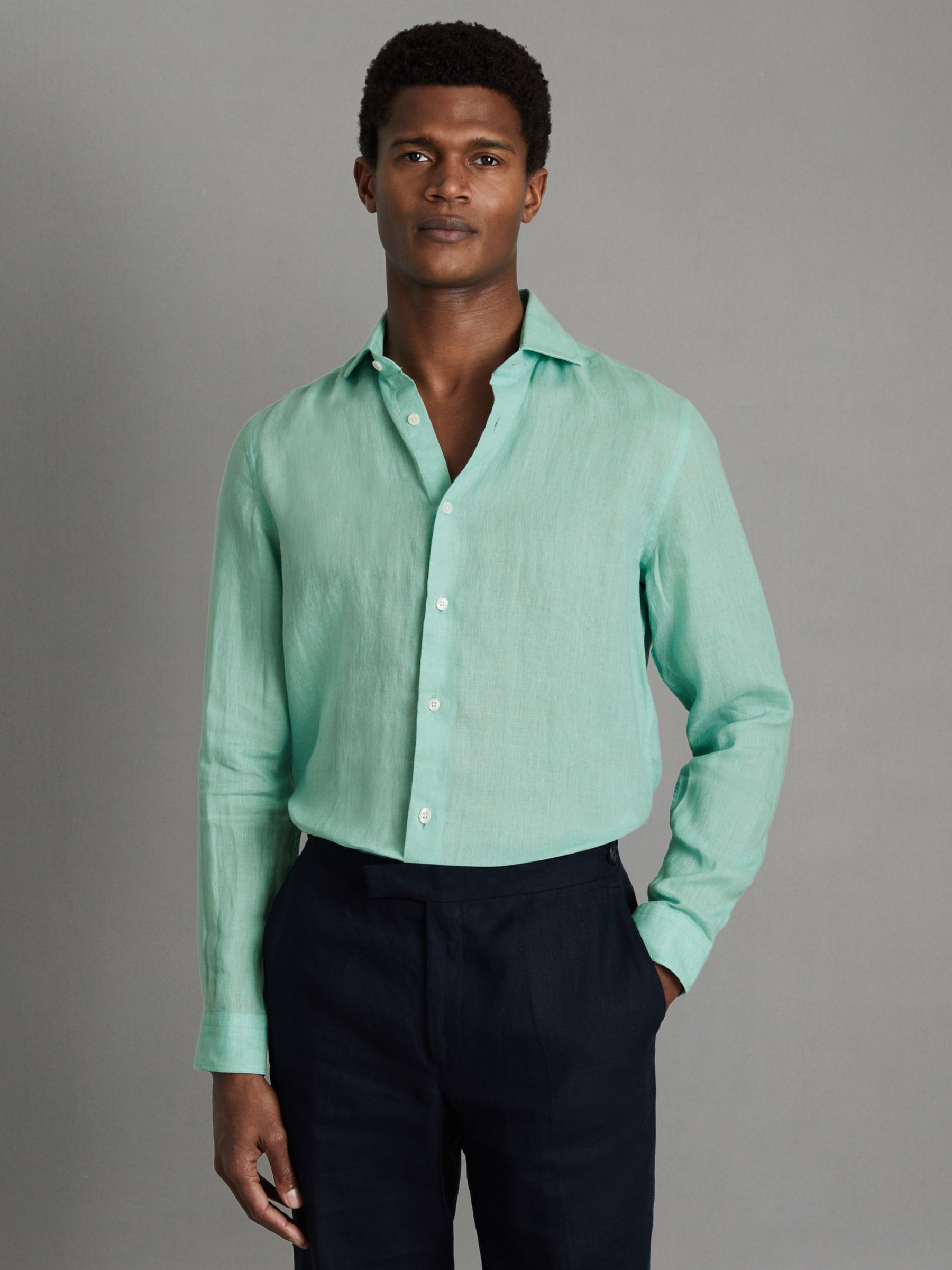 Linen Button-Through Shirt in Bermuda Green - Image 1 of 6