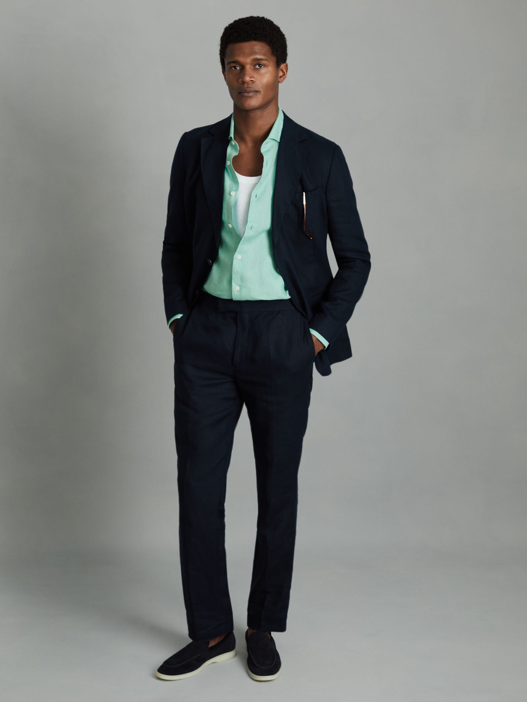 Linen Button-Through Shirt in Bermuda Green - Image 3 of 6