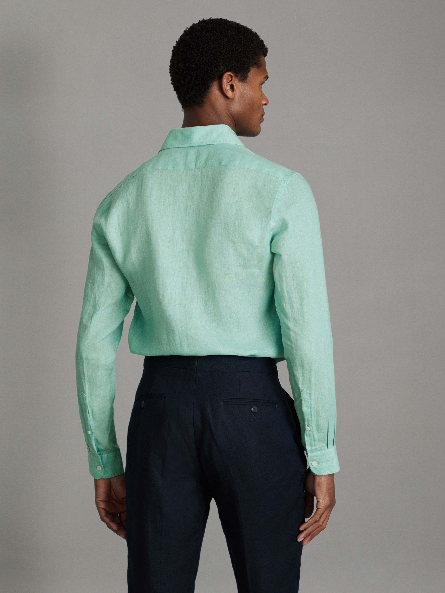 Linen Button-Through Shirt in Bermuda Green - Image 5 of 6
