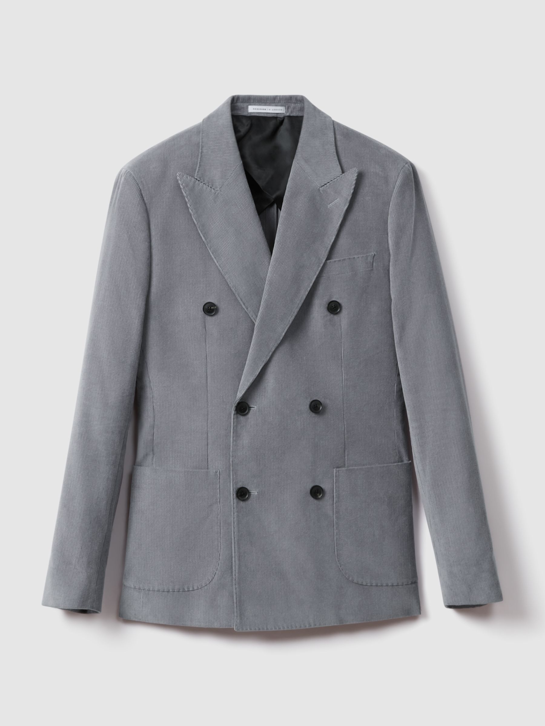 Slim Fit Corduroy Double Breasted Blazer in Ice Blue - Image 2 of 9
