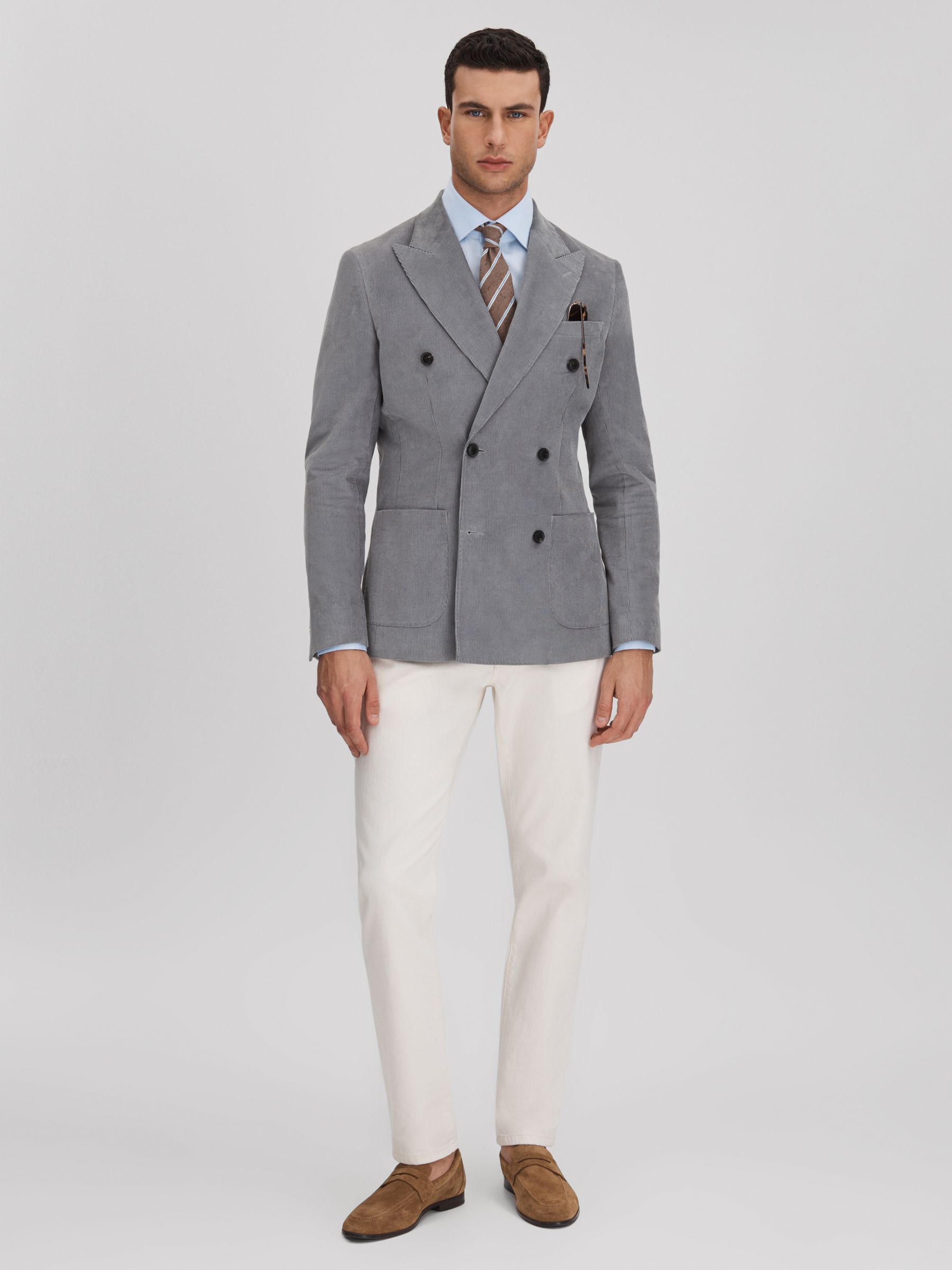 Slim Fit Corduroy Double Breasted Blazer in Ice Blue - Image 6 of 9