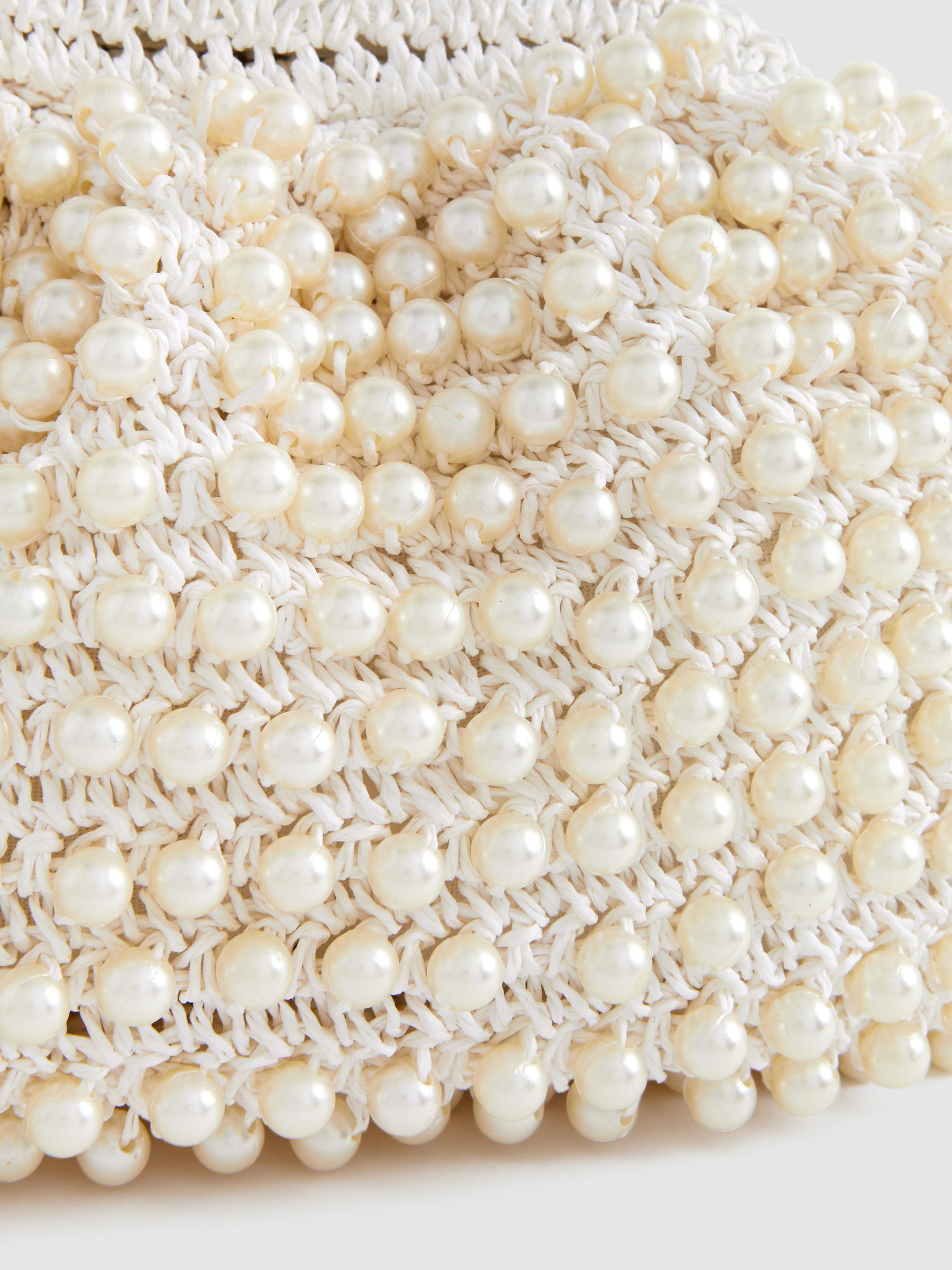 Woven Pearl Clutch Bag in White - Image 4 of 5