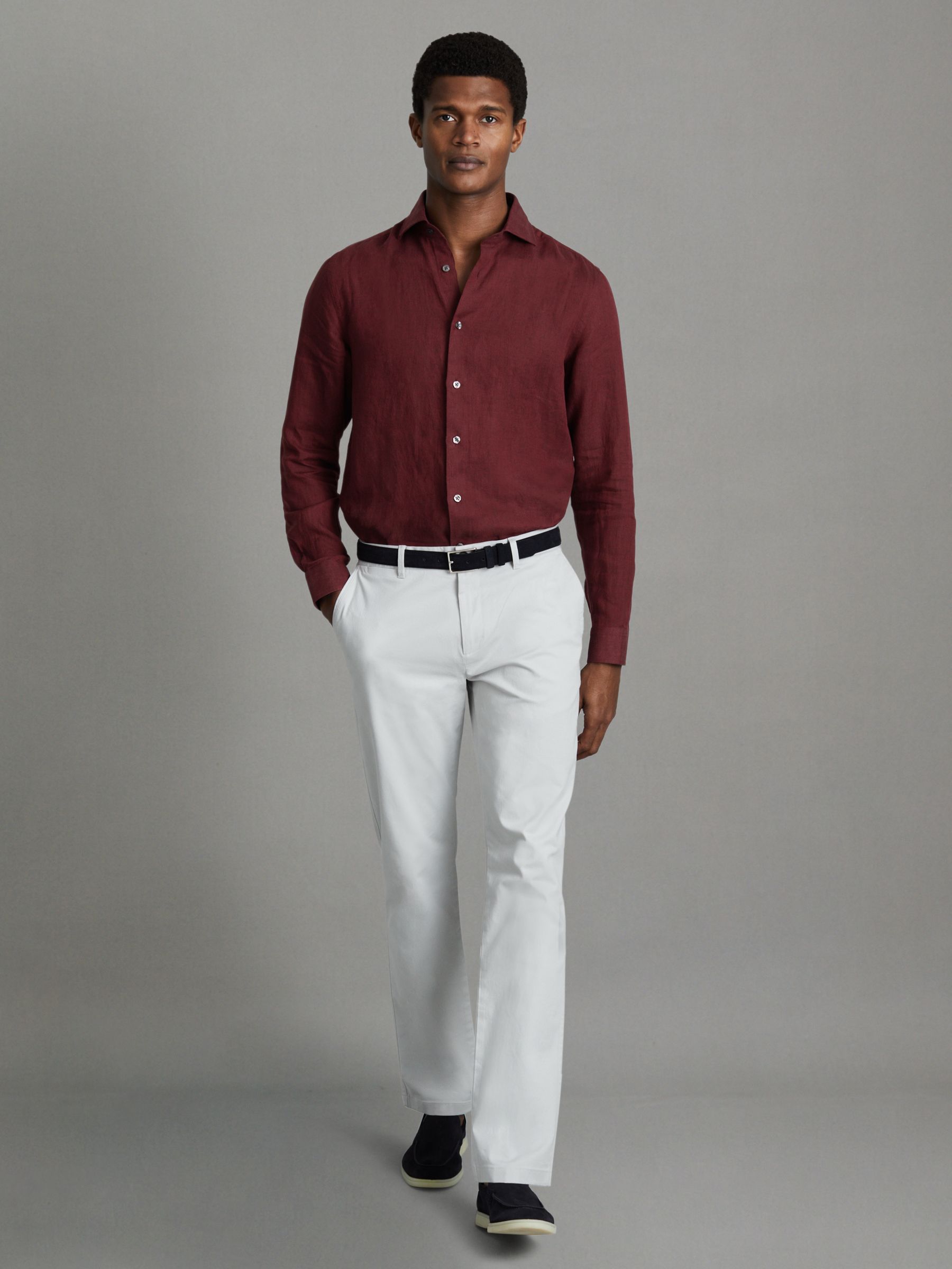 Linen Button-Through Shirt in Pecan Brown - Image 3 of 6