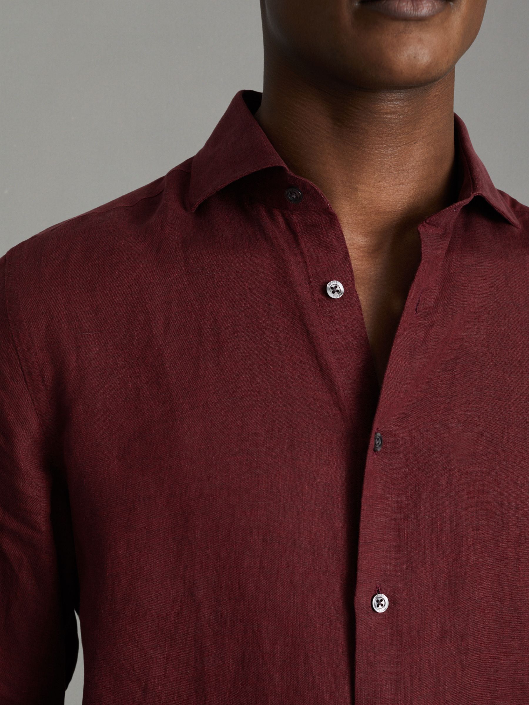 Linen Button-Through Shirt in Pecan Brown - Image 4 of 6