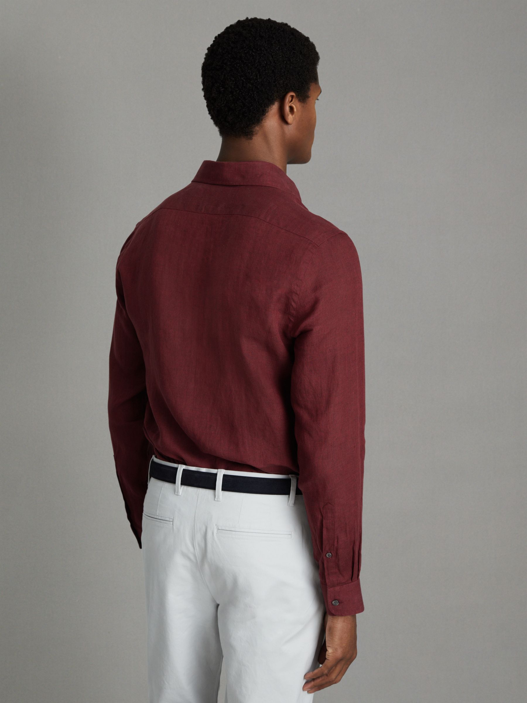 Linen Button-Through Shirt in Pecan Brown - Image 5 of 6