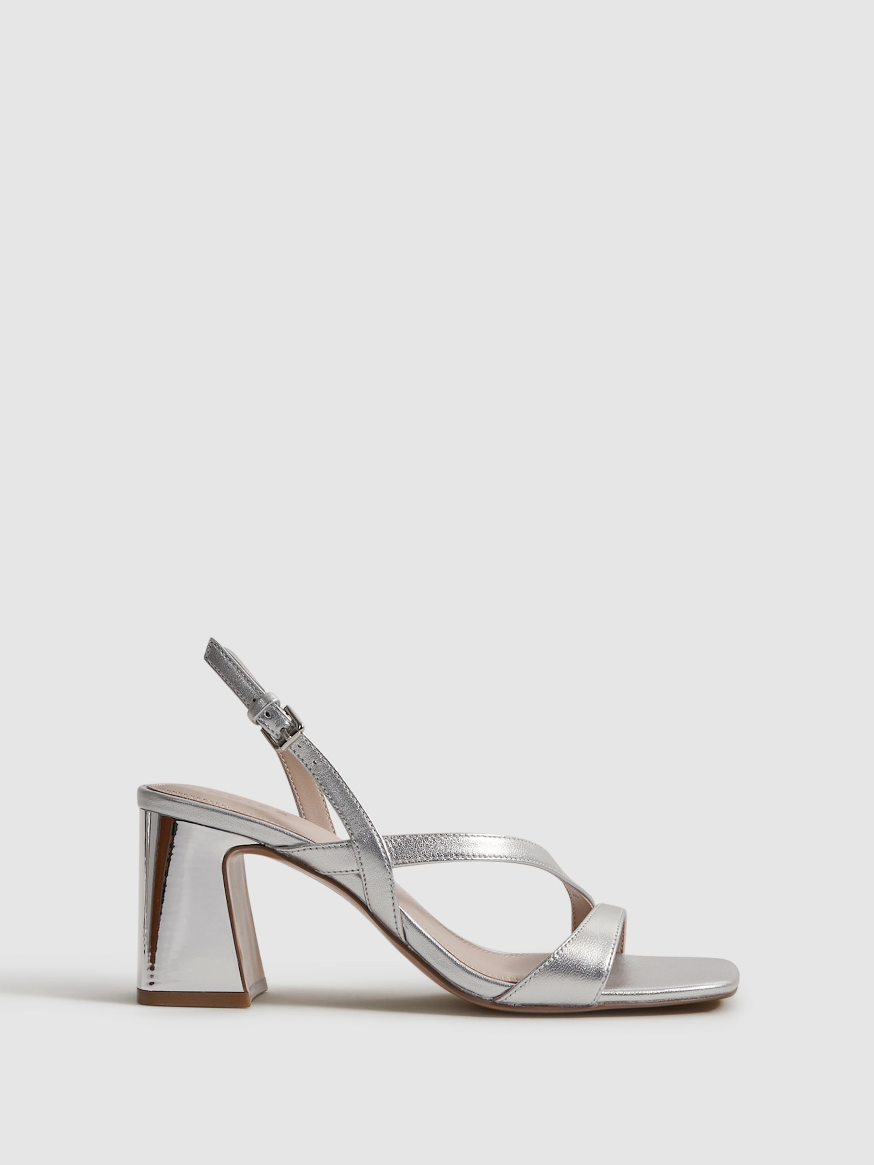 Strappy Leather Heeled Sandals in Silver - Image 1 of 5