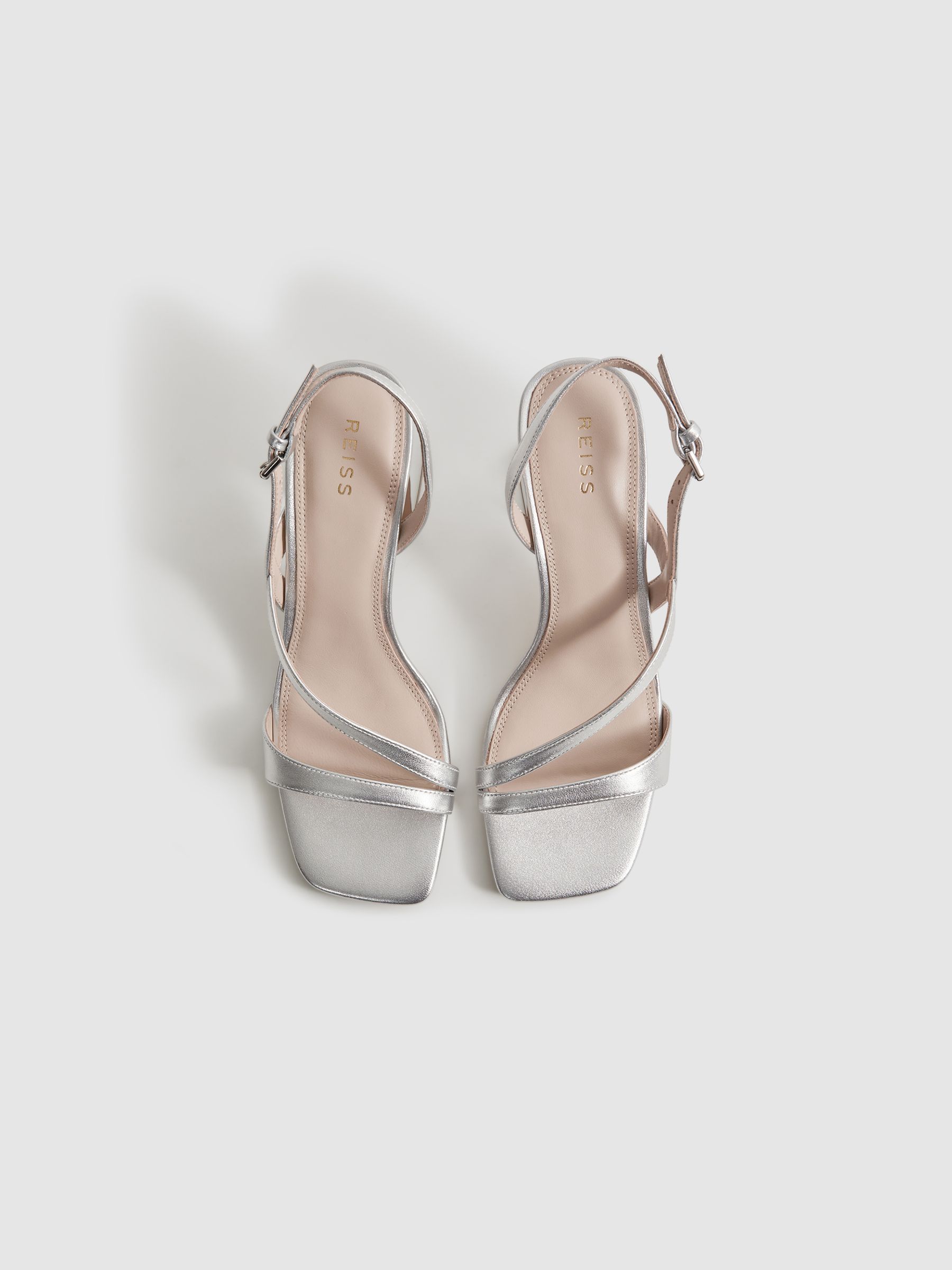 Strappy Leather Heeled Sandals in Silver - Image 3 of 5