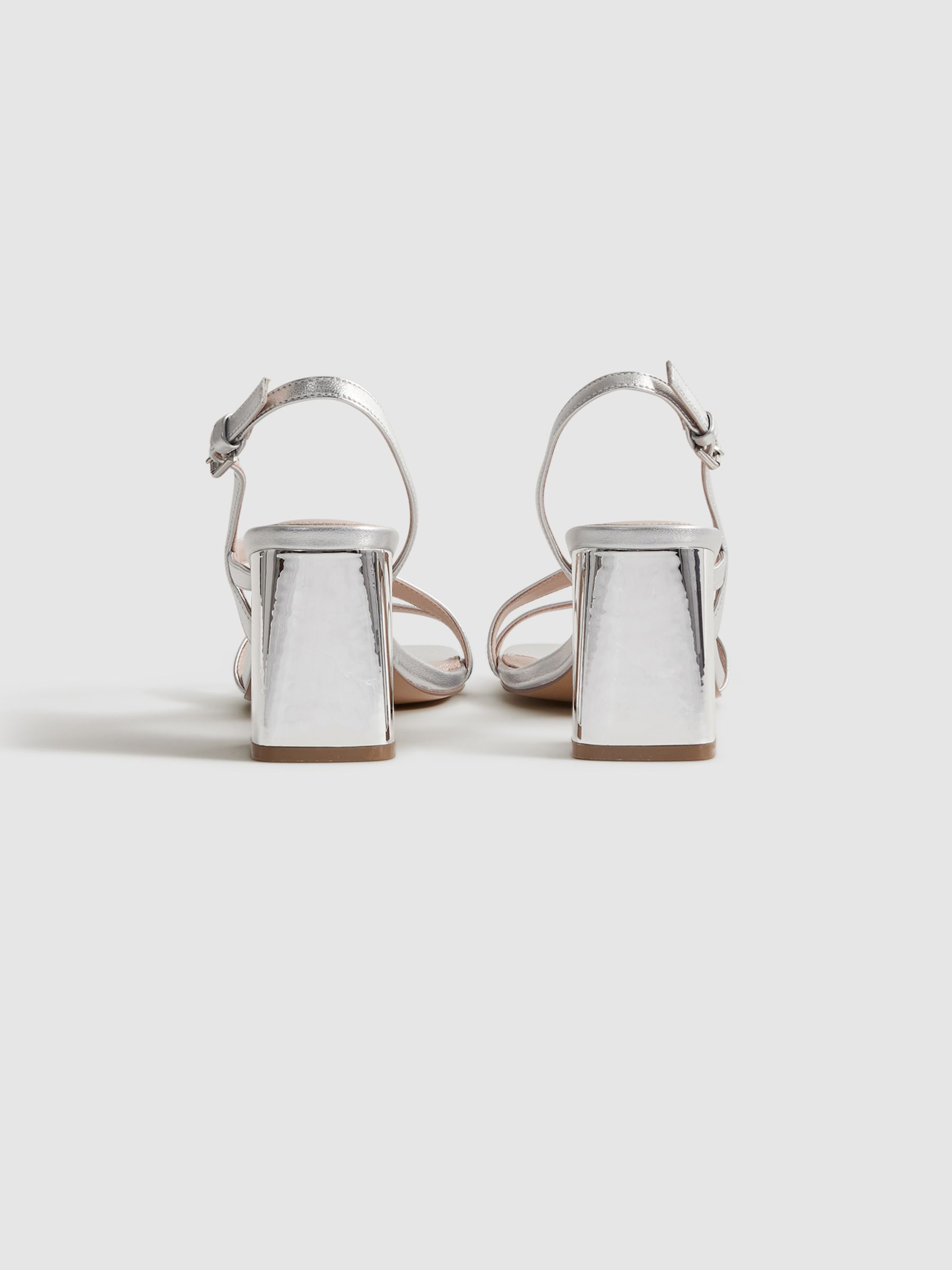 Strappy Leather Heeled Sandals in Silver - Image 4 of 5