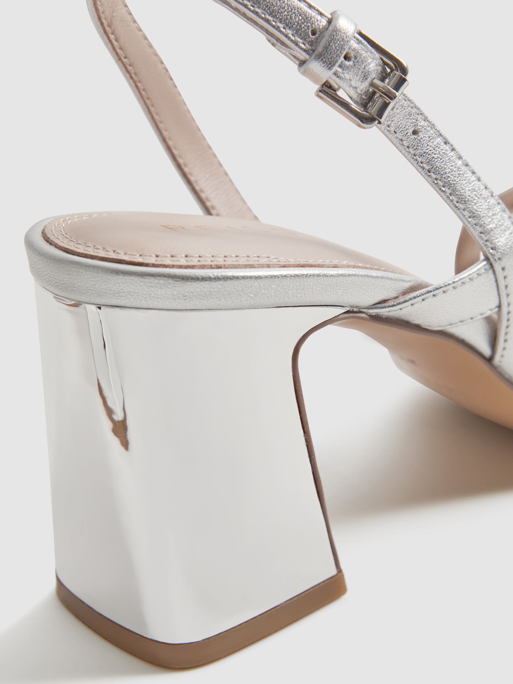 Strappy Leather Heeled Sandals in Silver - Image 5 of 5