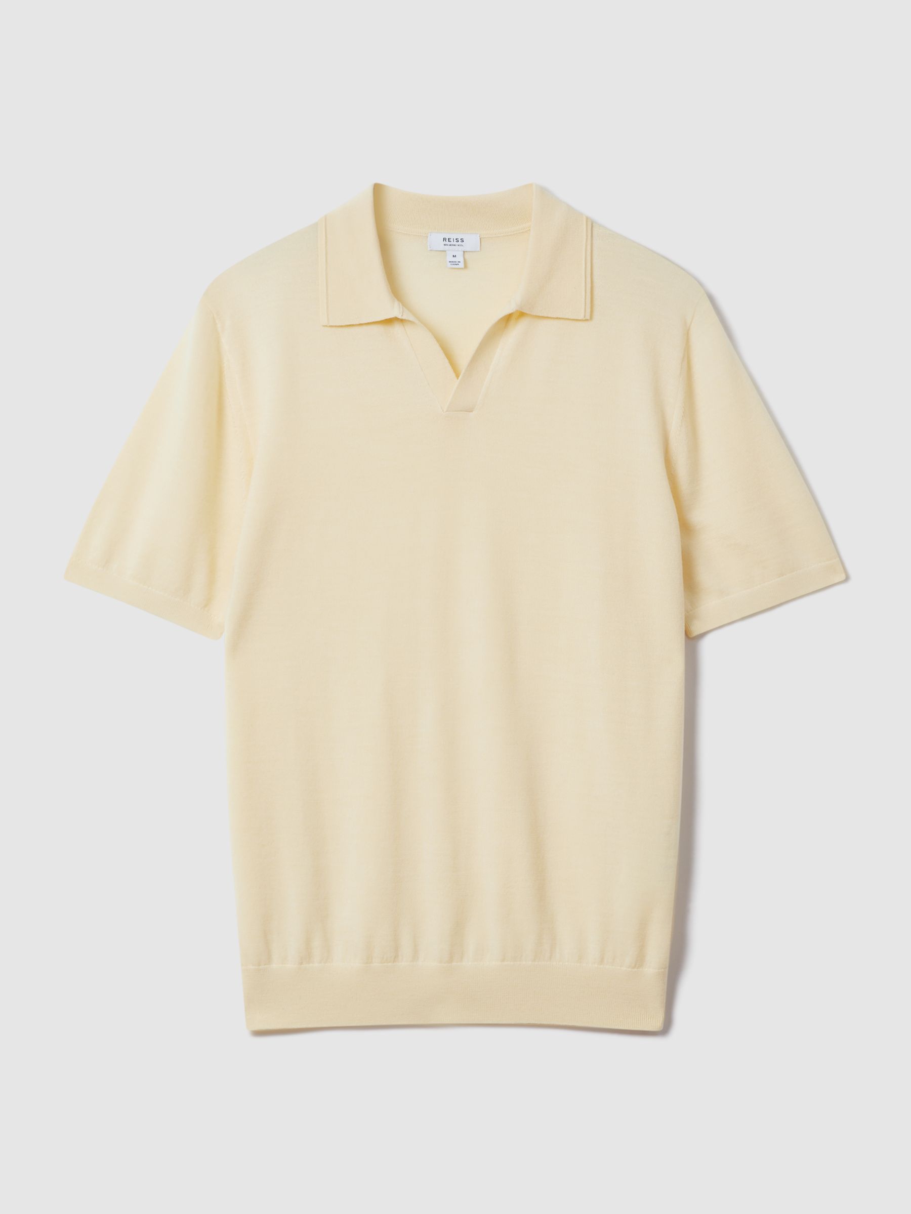 Merino Wool Open Collar Polo Shirt in Buttermilk Yellow - Image 2 of 6