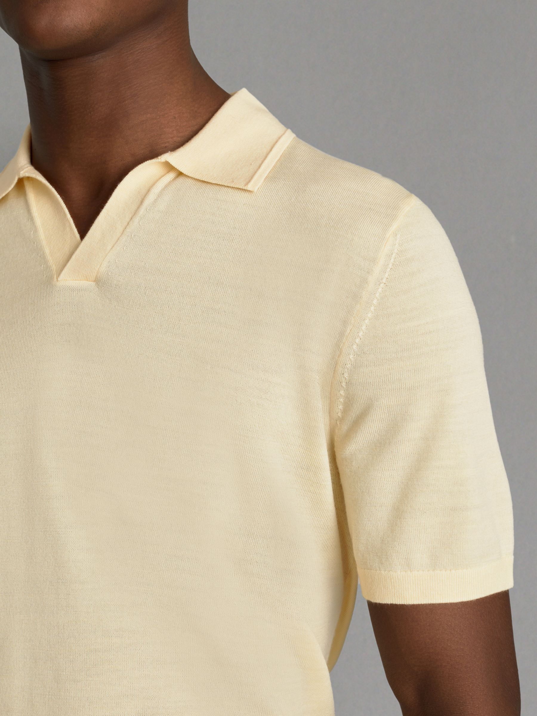 Merino Wool Open Collar Polo Shirt in Buttermilk Yellow - Image 4 of 6