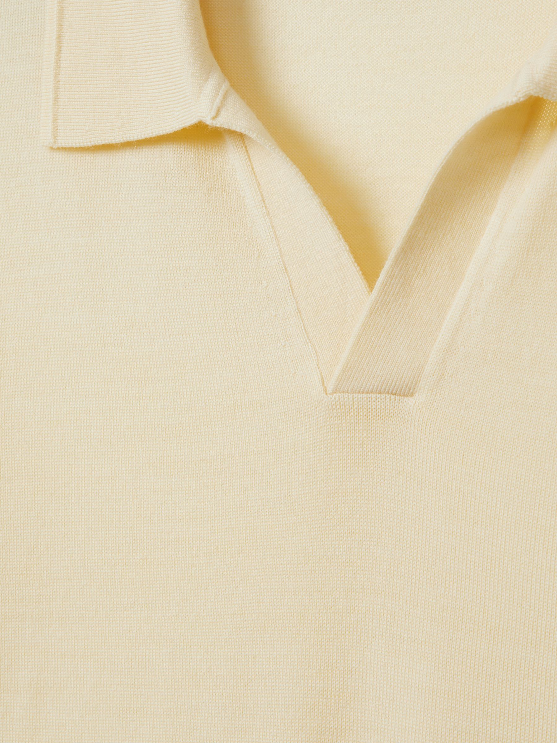 Merino Wool Open Collar Polo Shirt in Buttermilk Yellow - Image 6 of 6