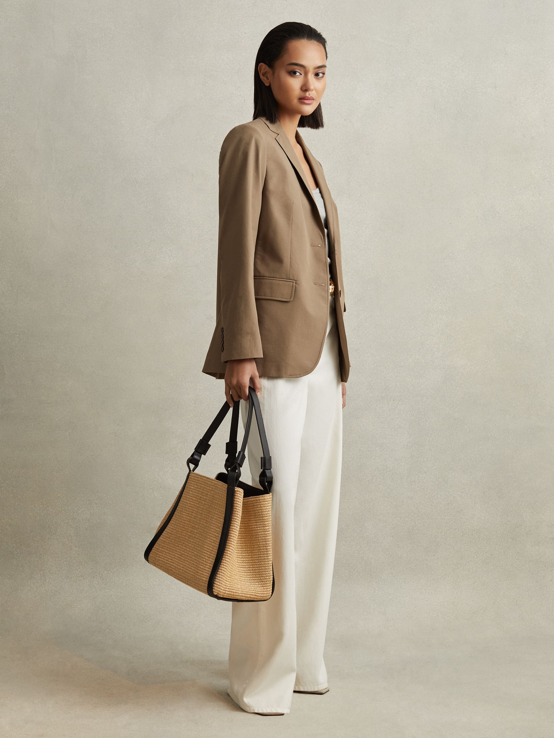 Raffia Leather Strap Tote Bag in Natural - Image 2 of 6