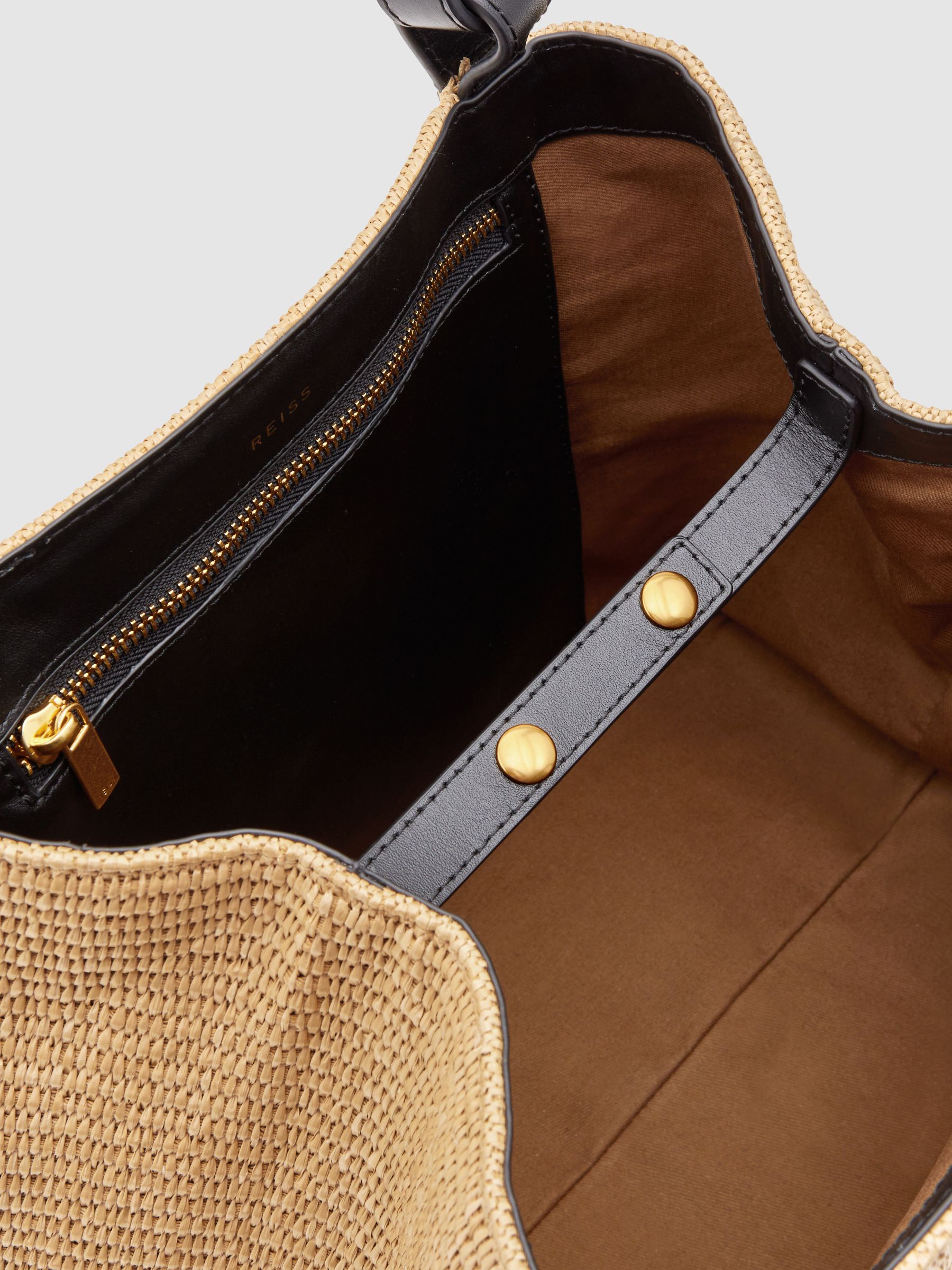Raffia Leather Strap Tote Bag in Natural - Image 3 of 6