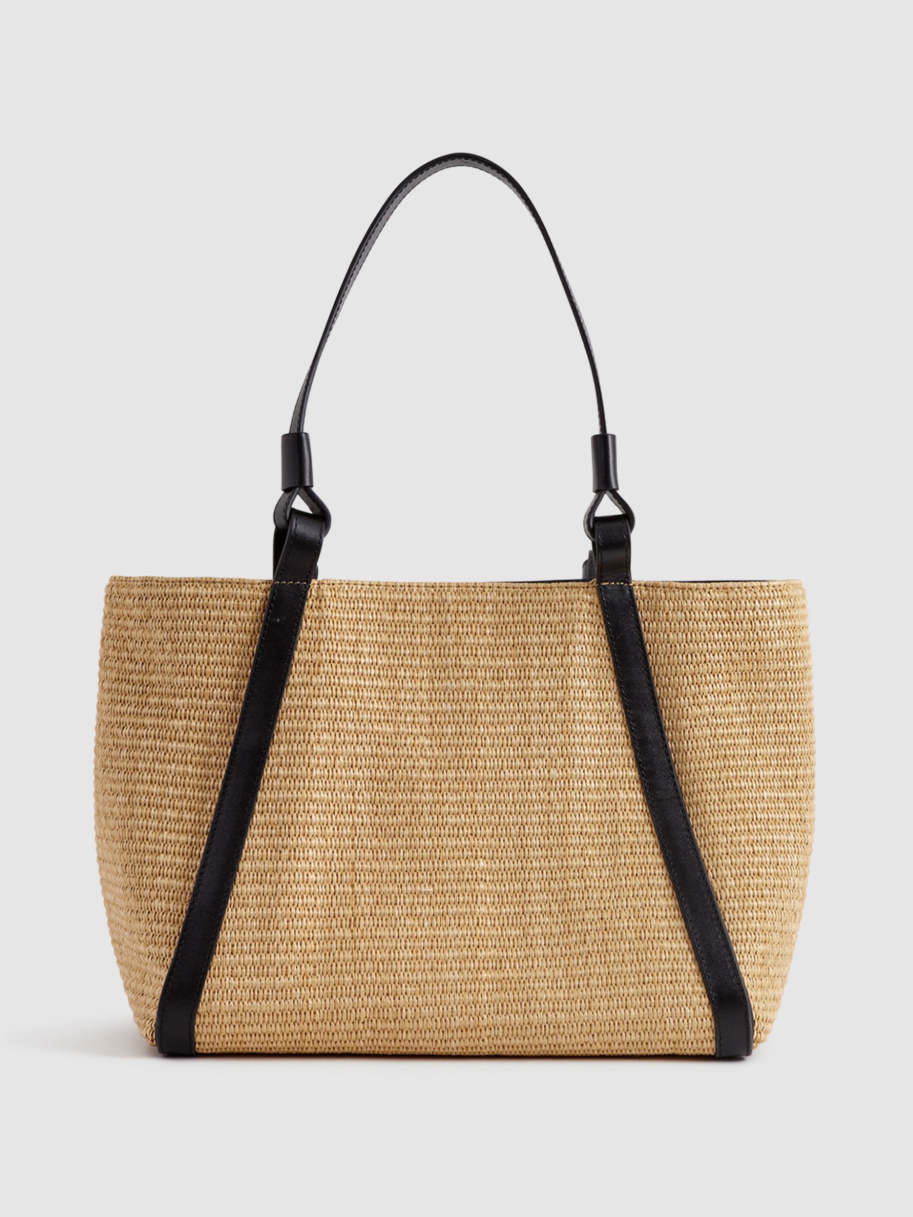 Raffia Leather Strap Tote Bag in Natural - Image 4 of 6