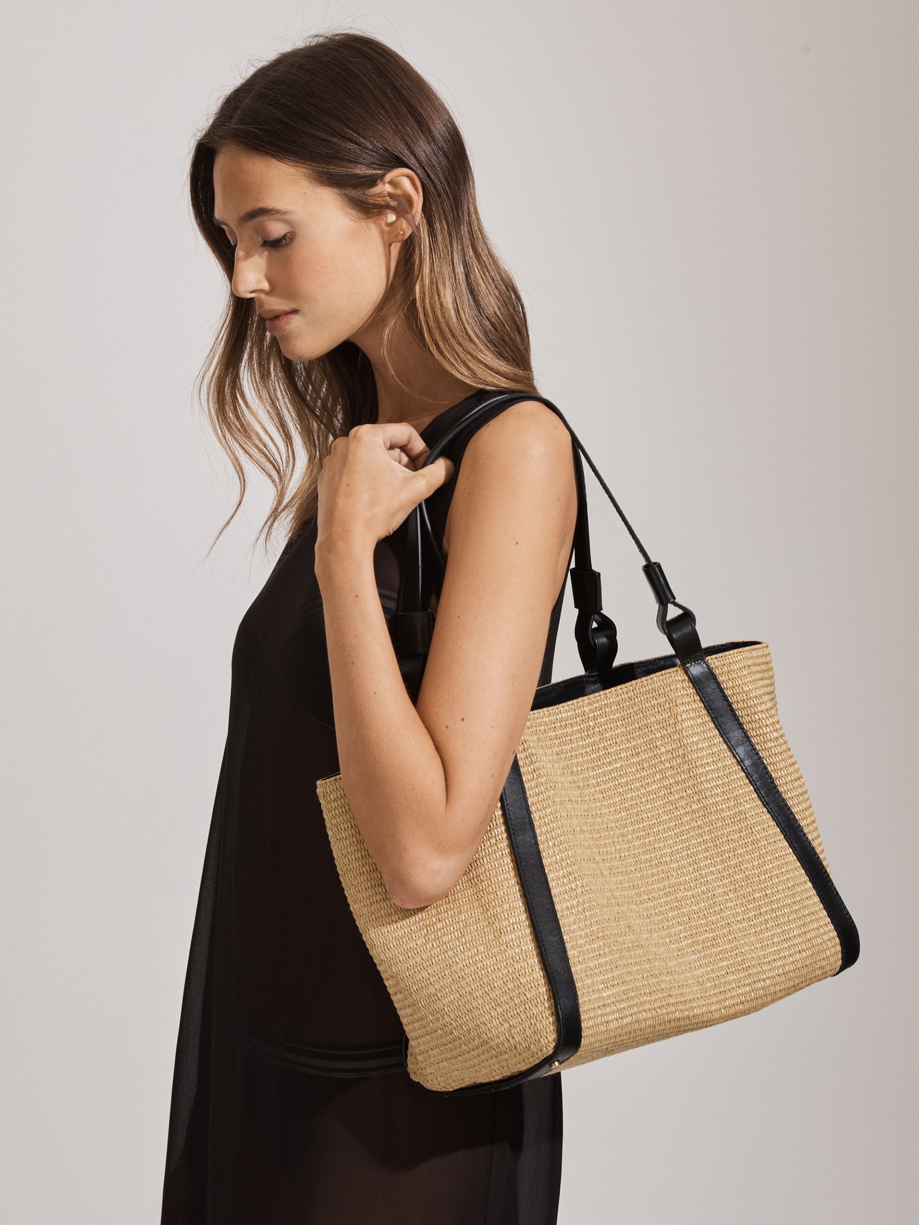 Raffia Leather Strap Tote Bag in Natural - Image 6 of 6