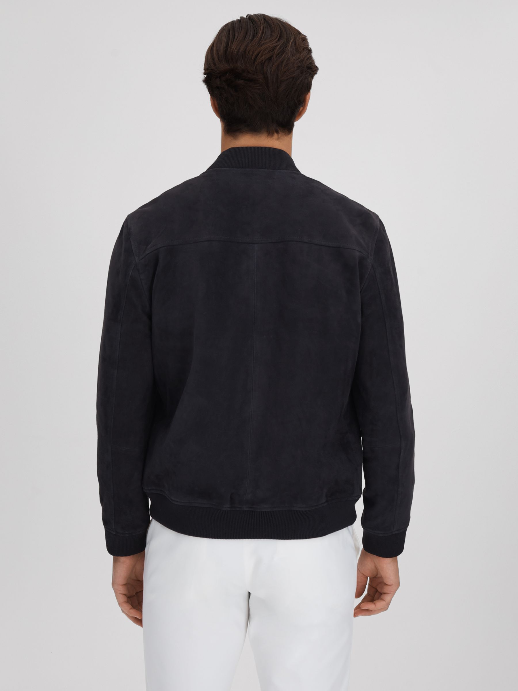 Suede Zip-Through Bomber Jacket in Navy - Image 5 of 6