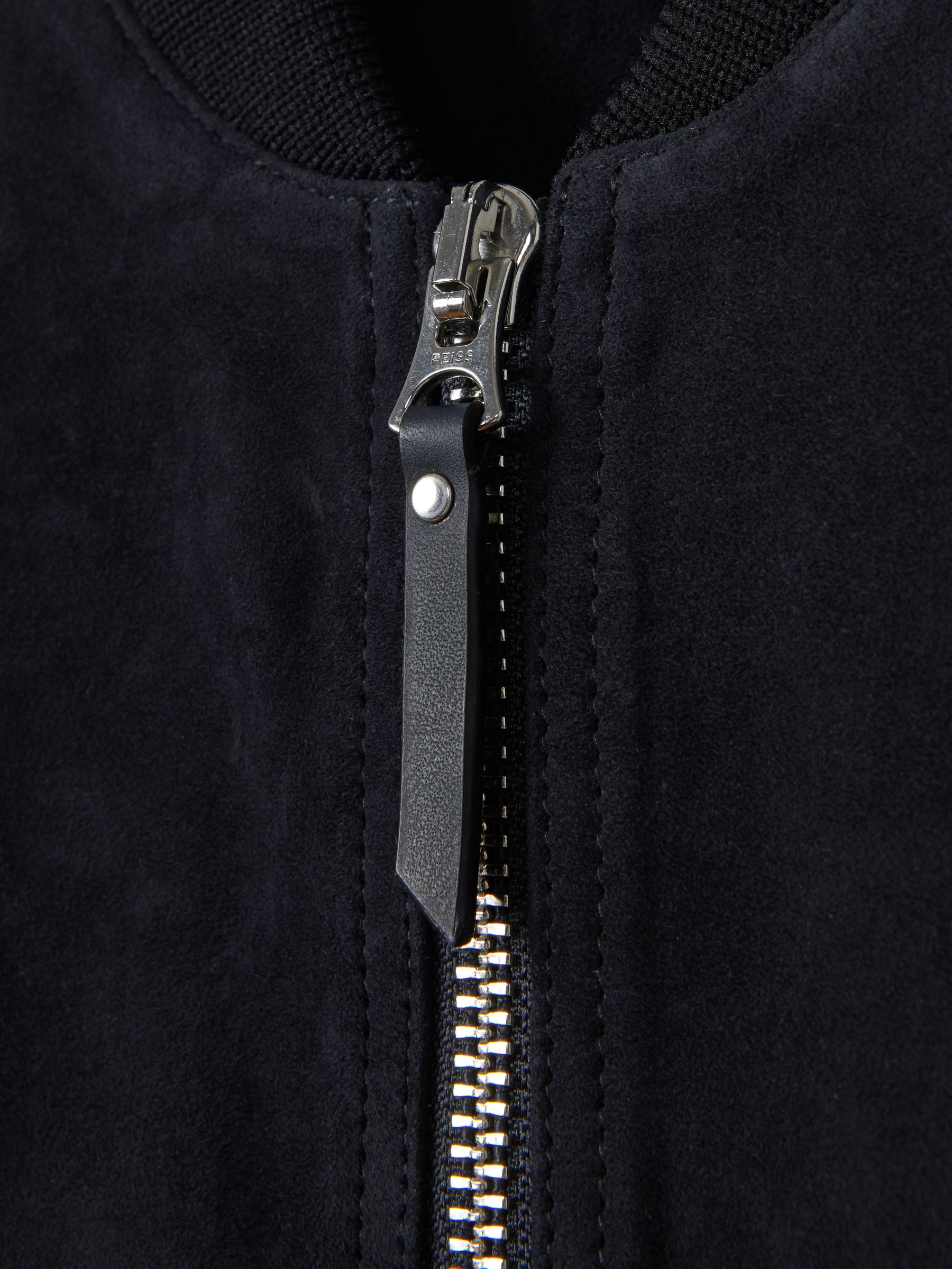 Suede Zip-Through Bomber Jacket in Navy - Image 6 of 6