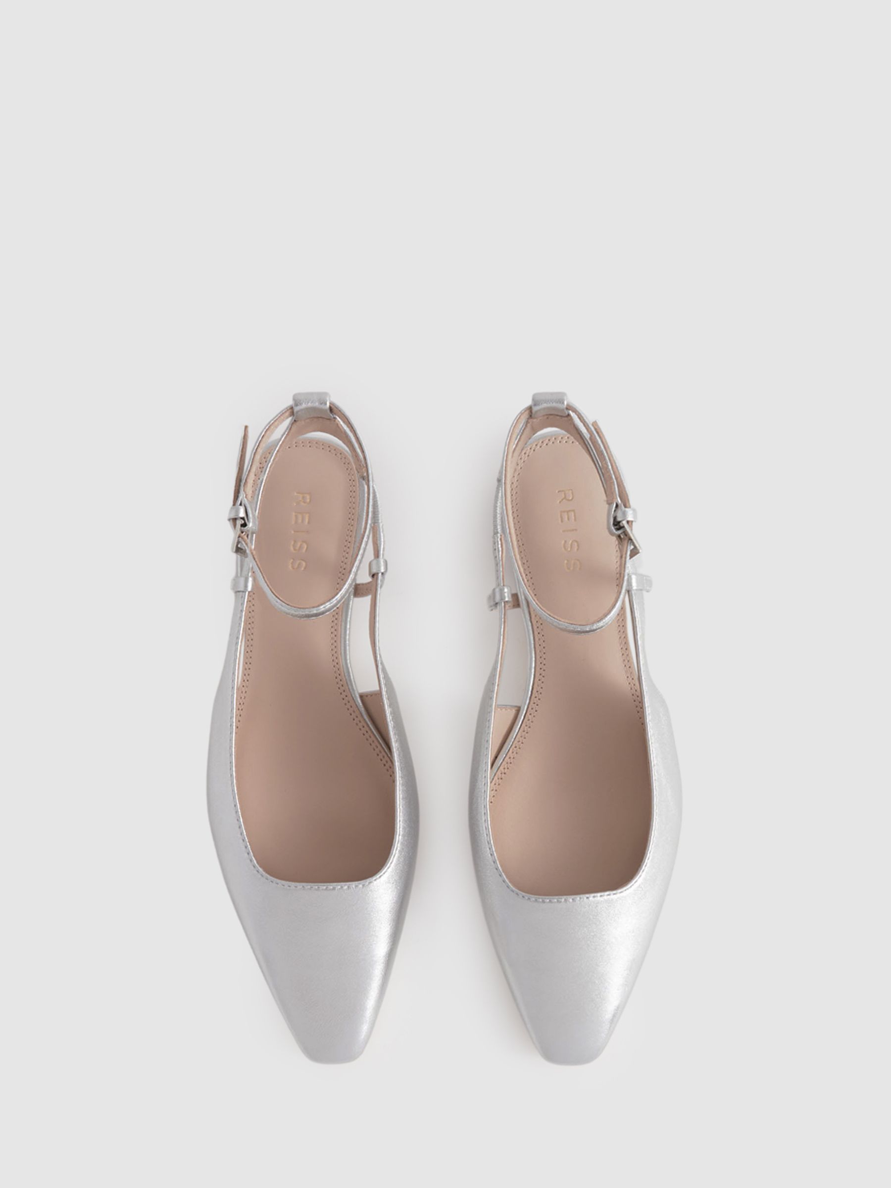 Leather Slingback Ballerina Flats in Silver - image 2