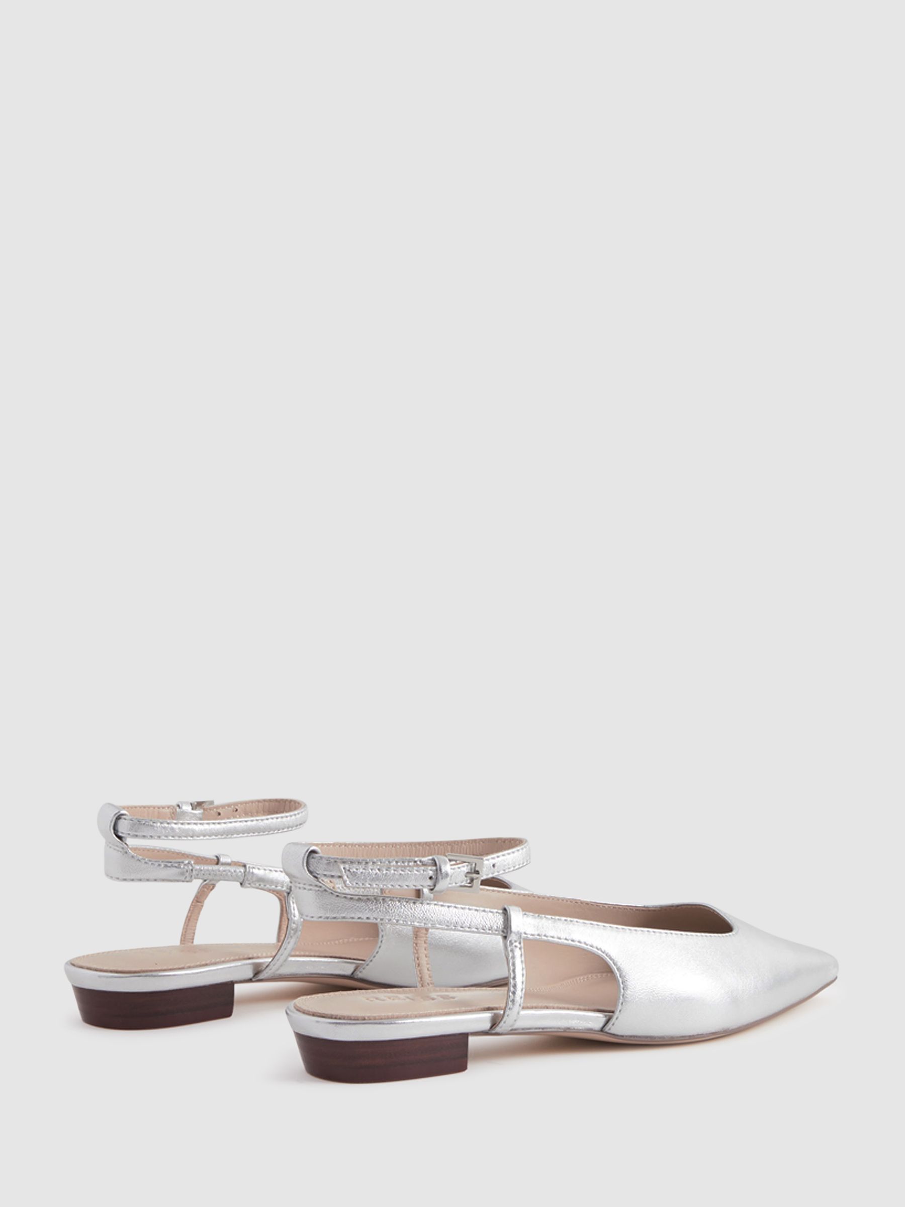 Leather Slingback Ballerina Flats in Silver - image 3
