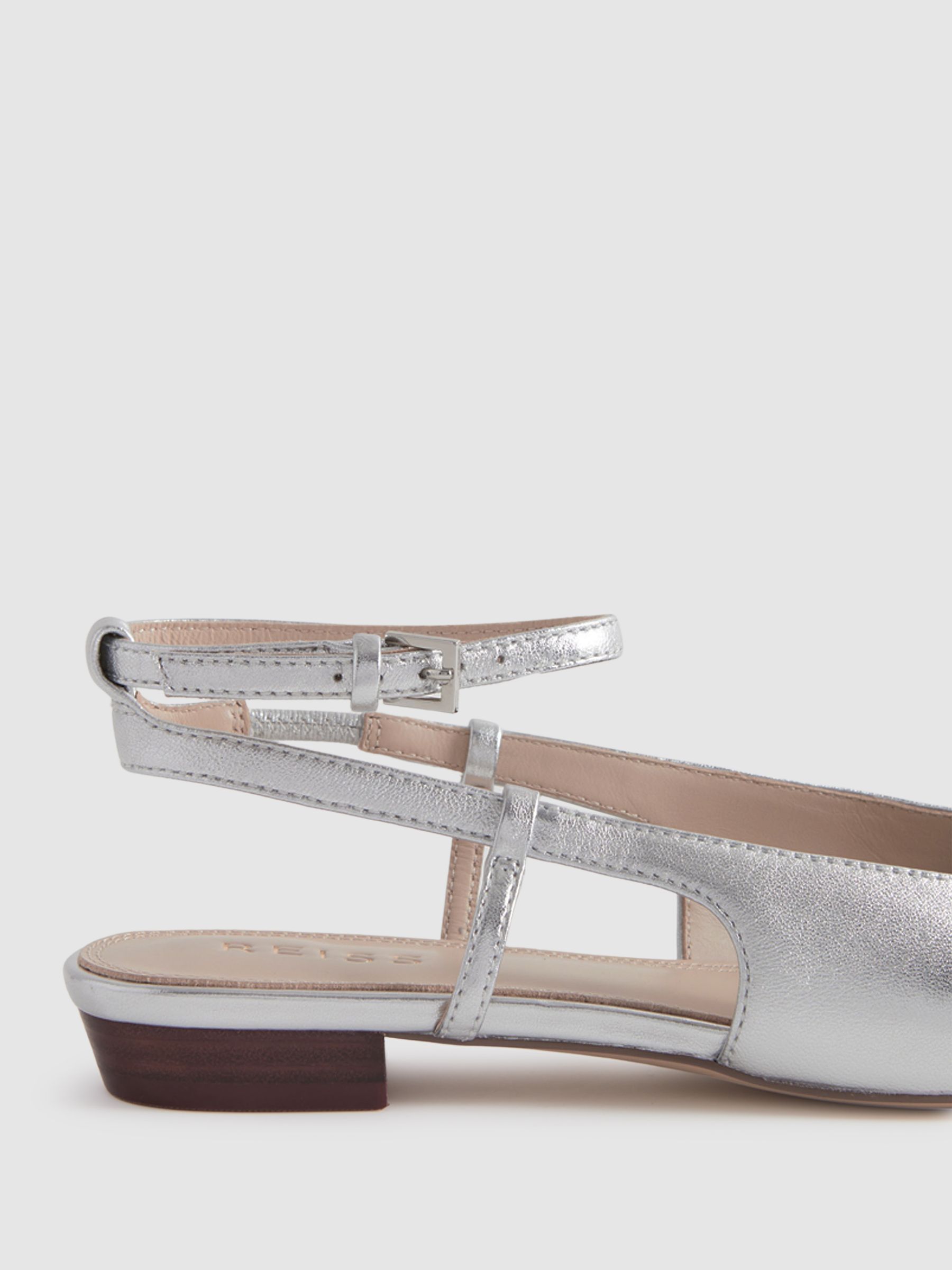 Leather Slingback Ballerina Flats in Silver - image 4