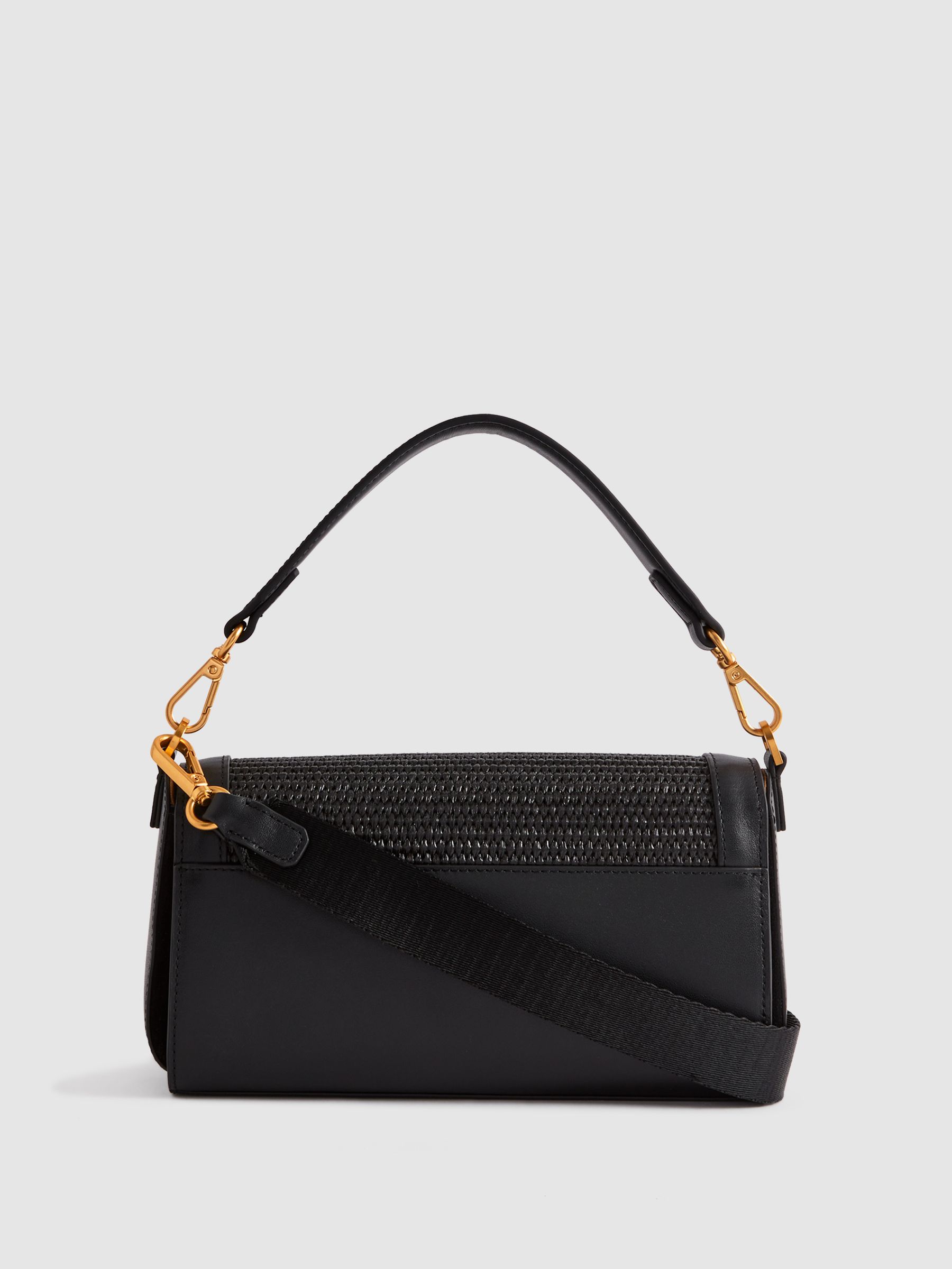 Leather Raffia Baguette Bag in Black - Image 5 of 6