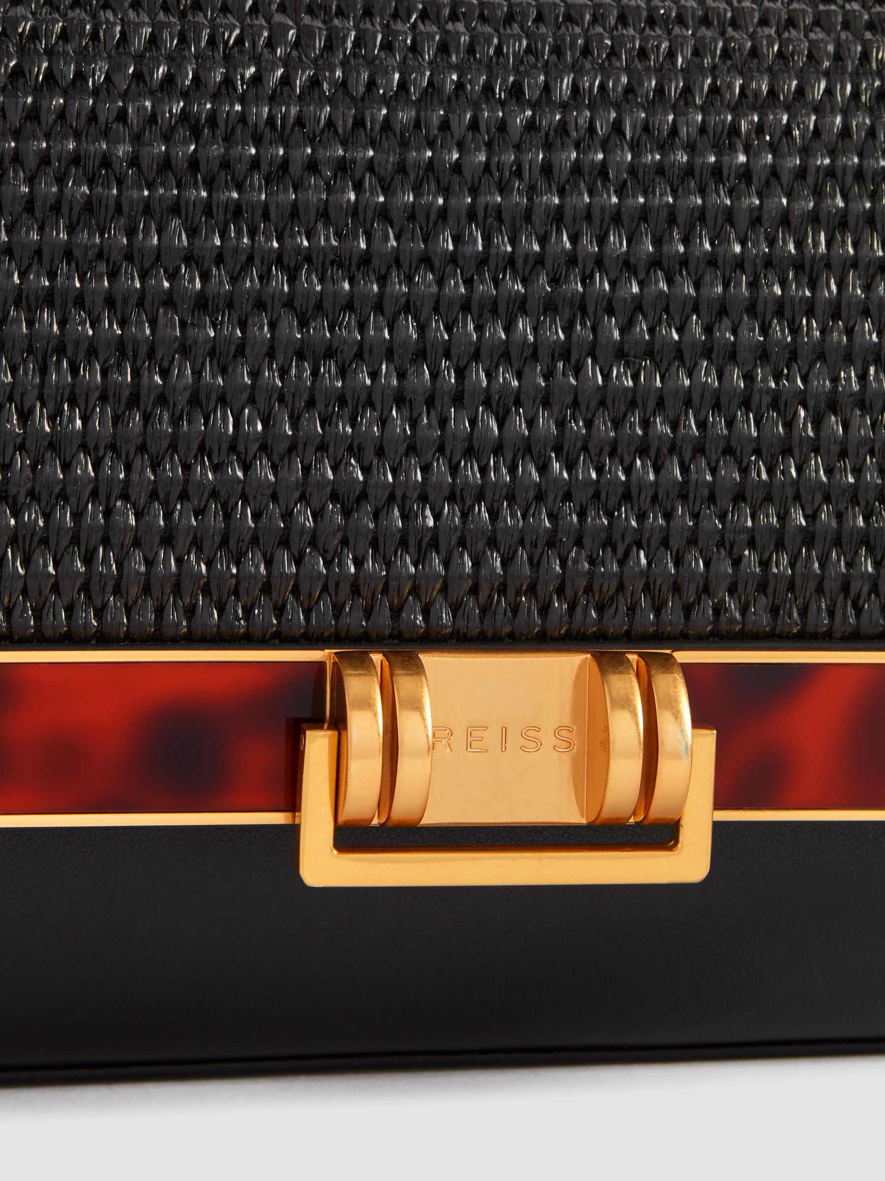 Leather Raffia Baguette Bag in Black - Image 6 of 6