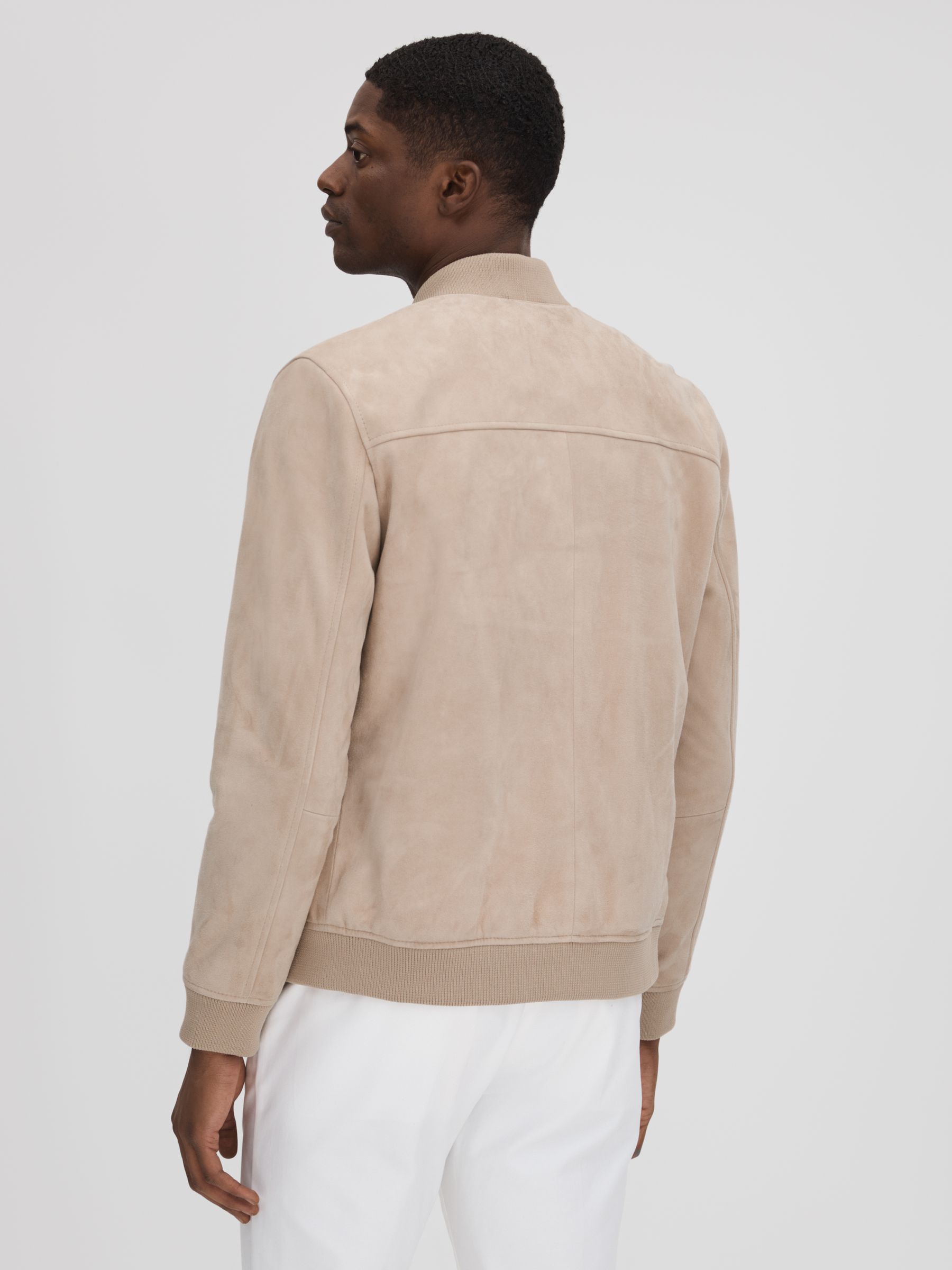 Suede Zip-Through Bomber Jacket in Stone - Image 5 of 7