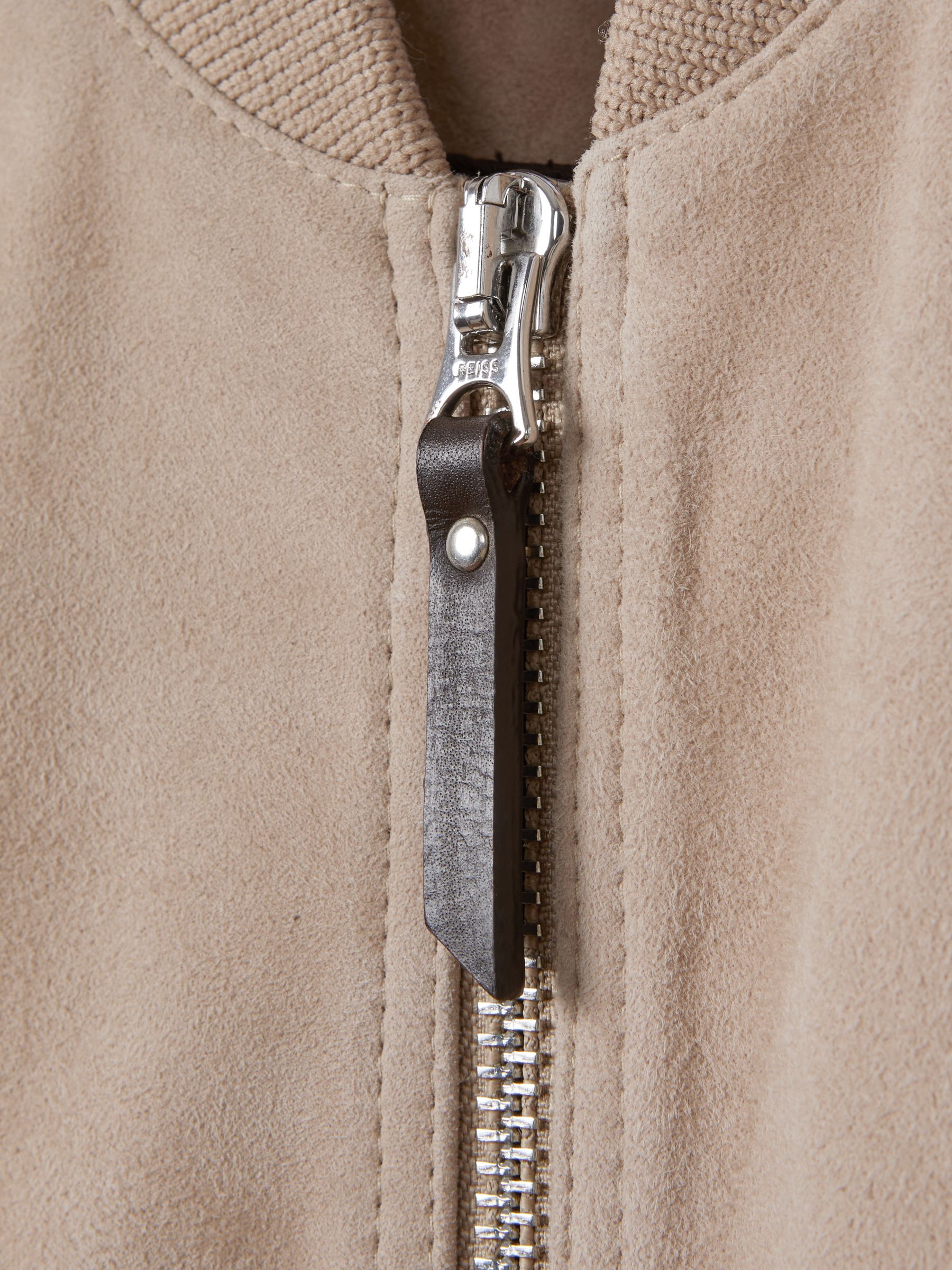 Suede Zip-Through Bomber Jacket in Stone - Image 7 of 7