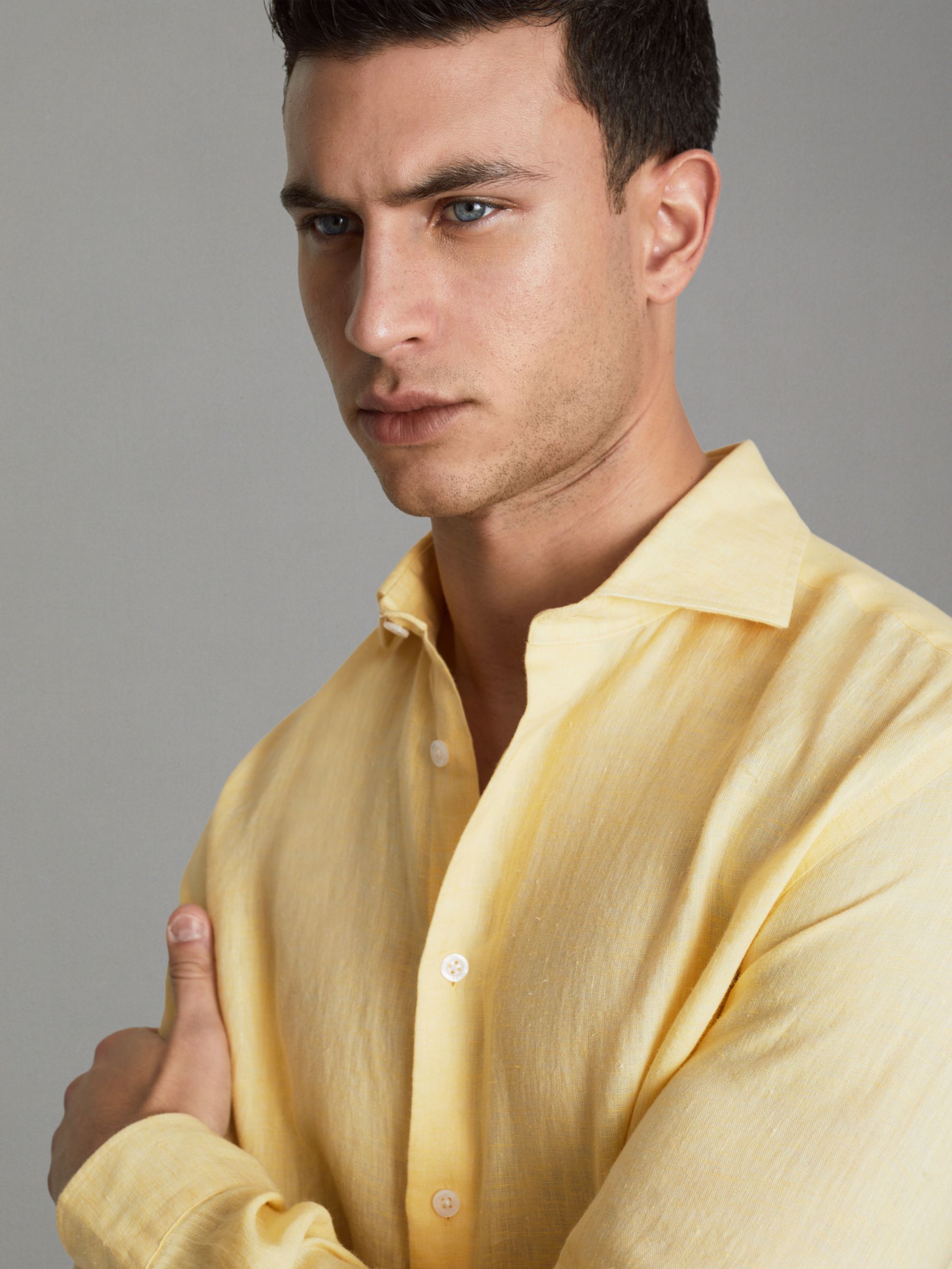 Linen Button-Through Shirt in Melon - Image 4 of 6