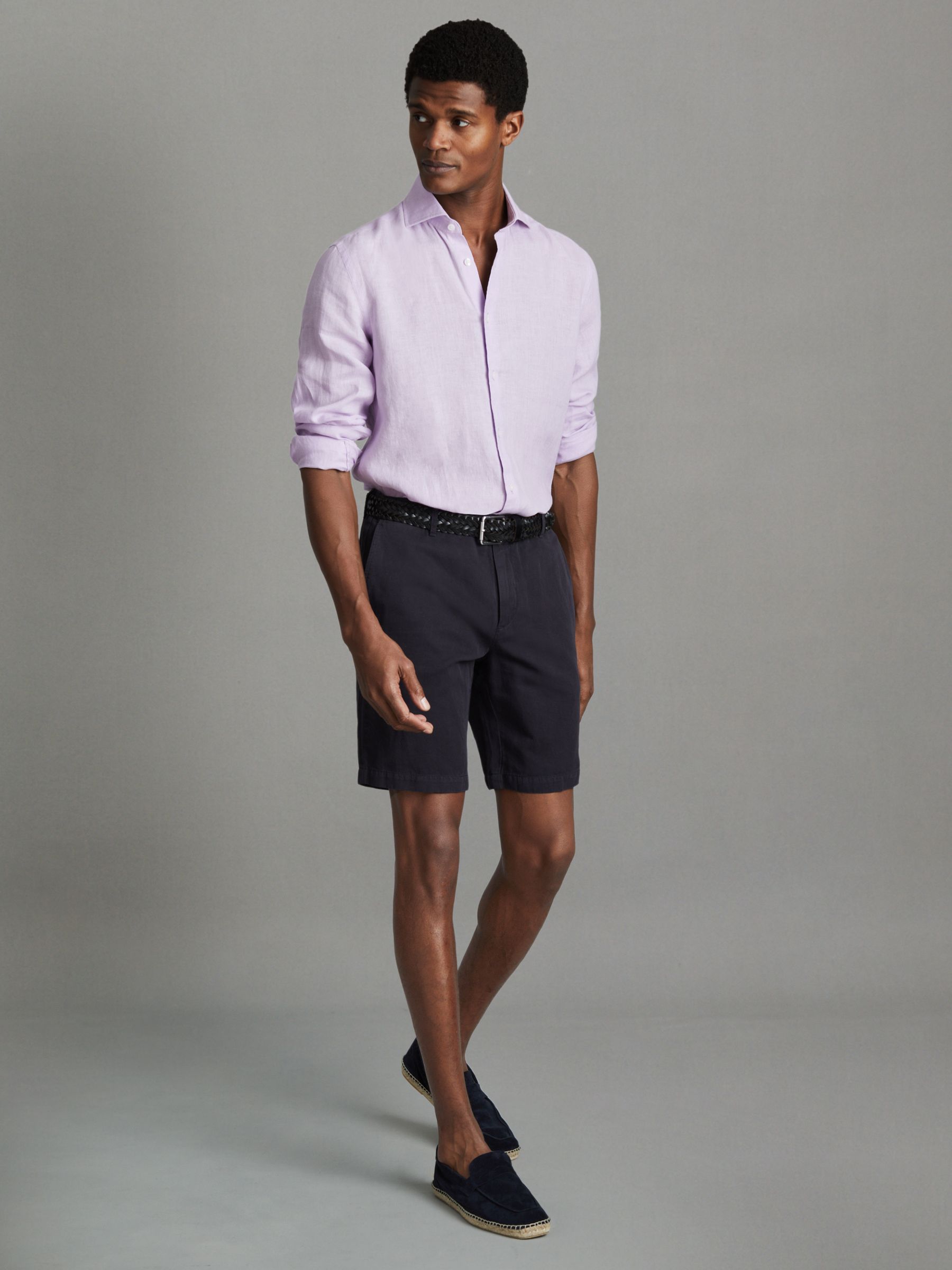 Linen Button-Through Shirt in Orchid - Image 3 of 6