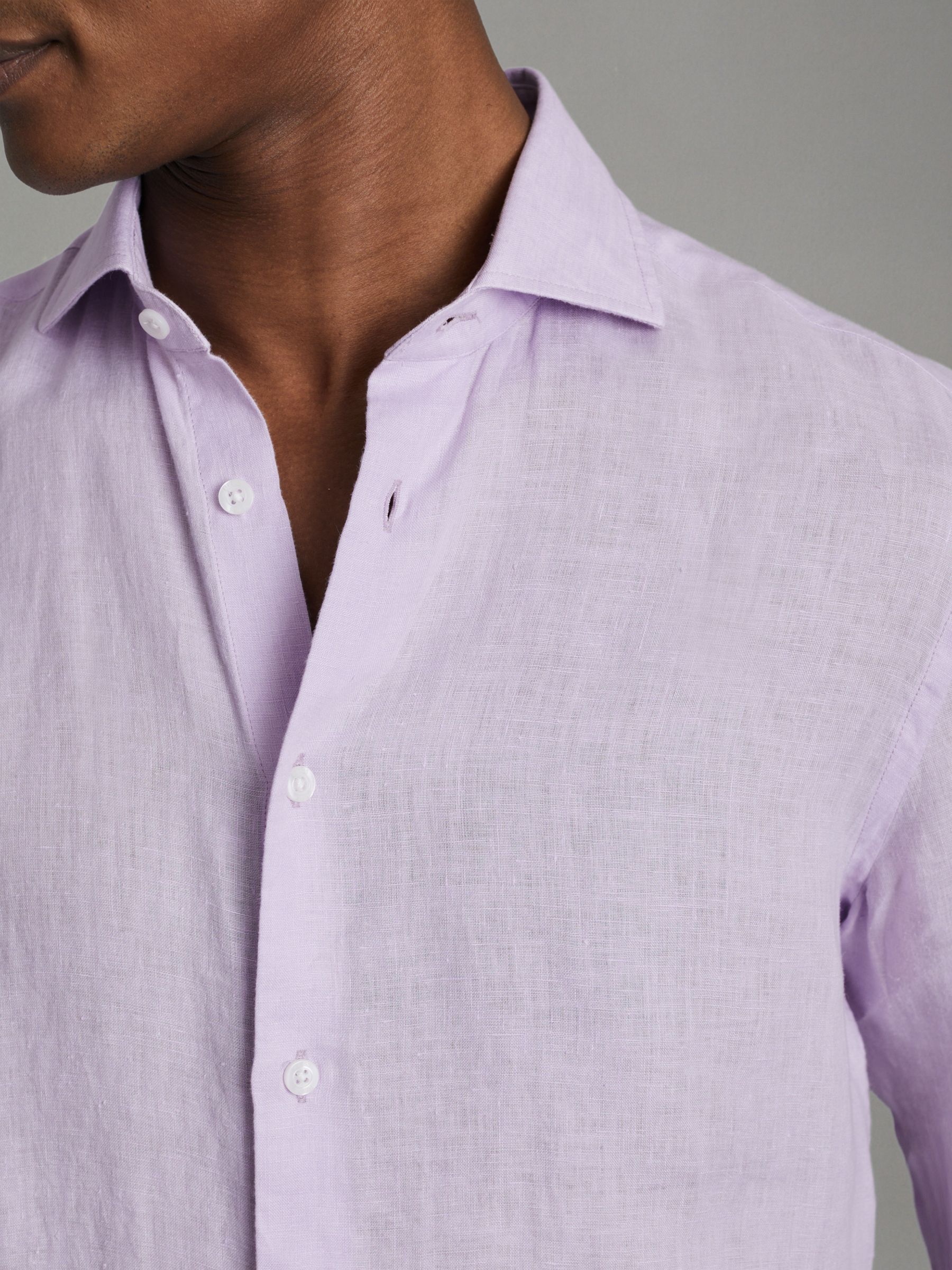 Linen Button-Through Shirt in Orchid - Image 4 of 6