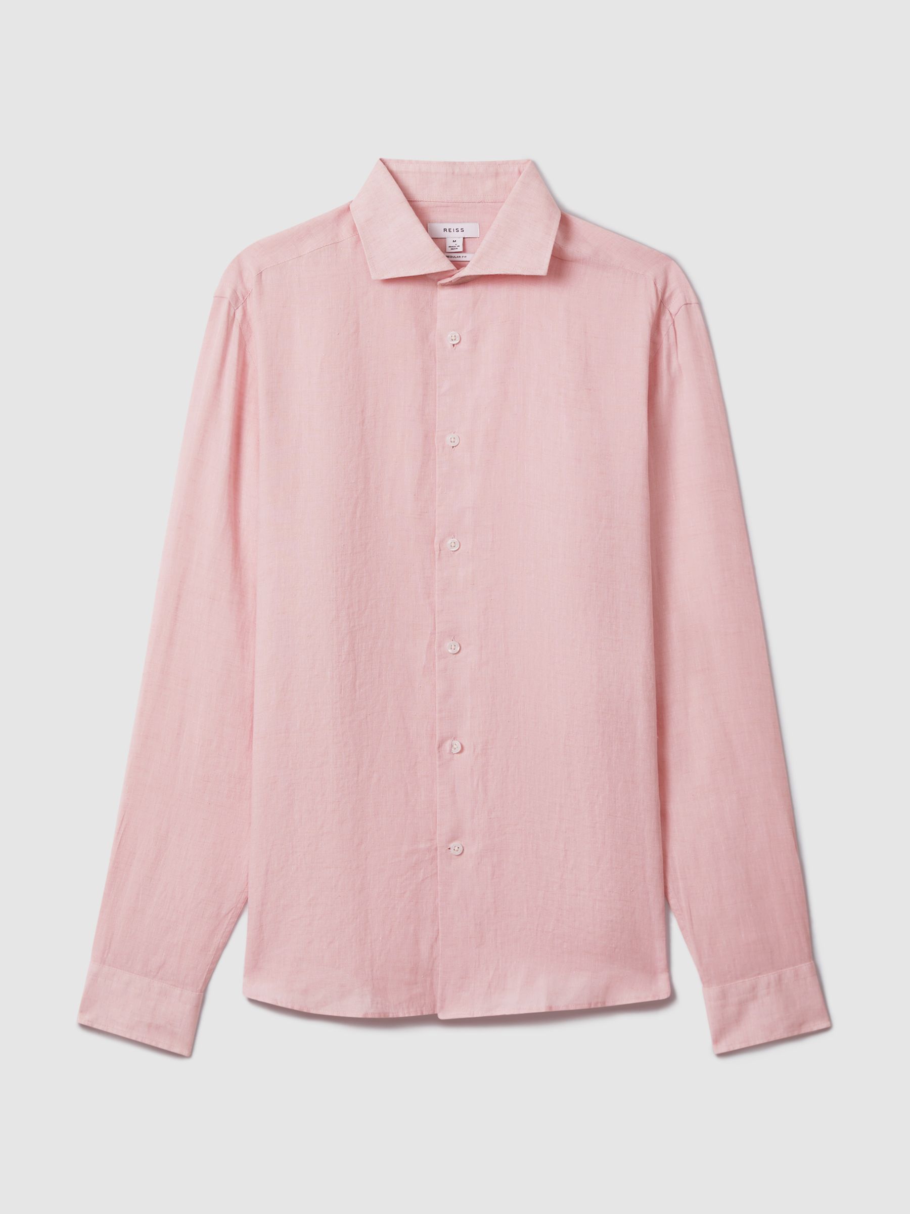 Linen Button-Through Shirt in Flamingo - Image 1 of 5
