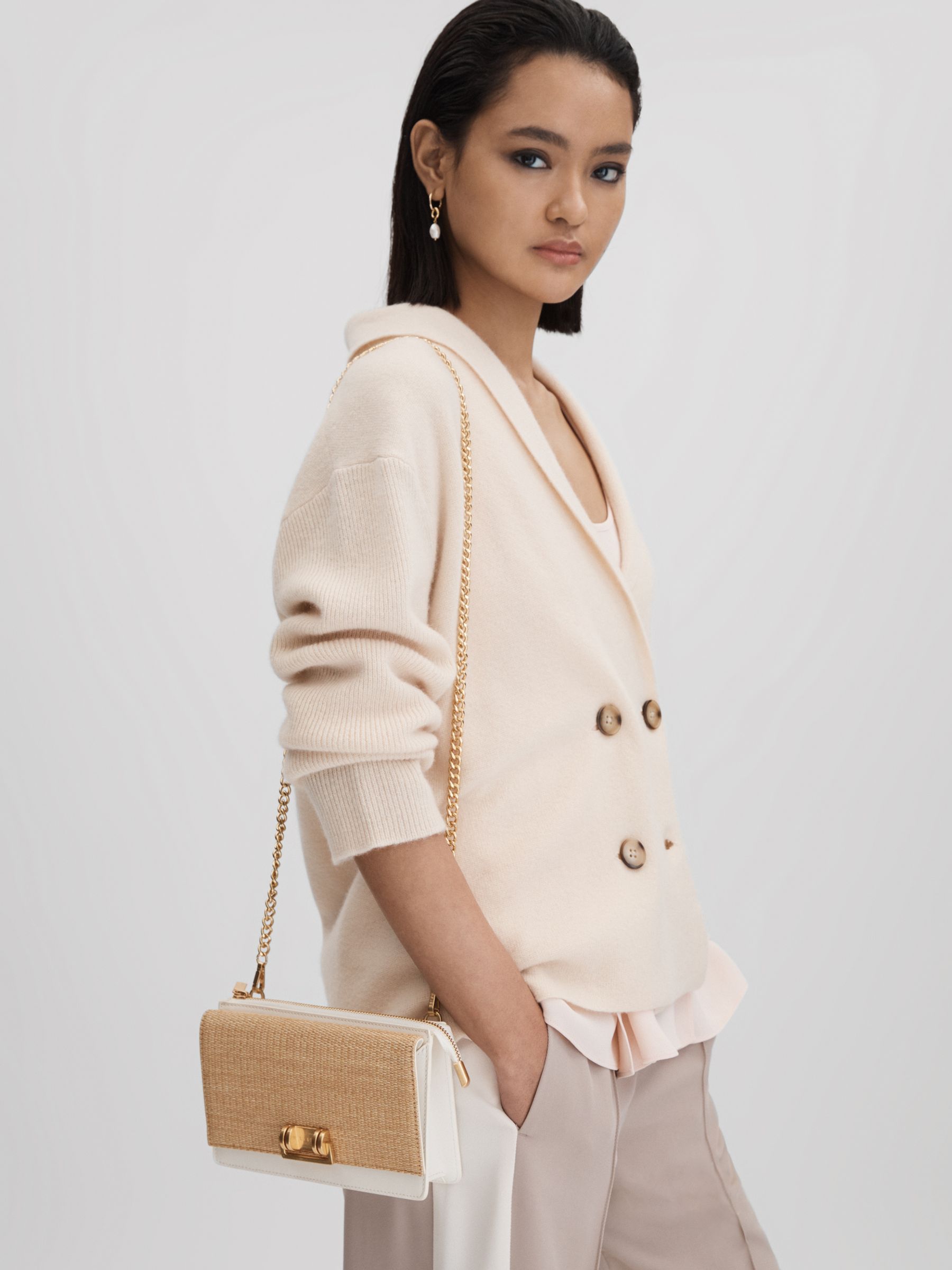 Leather Chain Crossbody Bag in White - Image 2 of 5