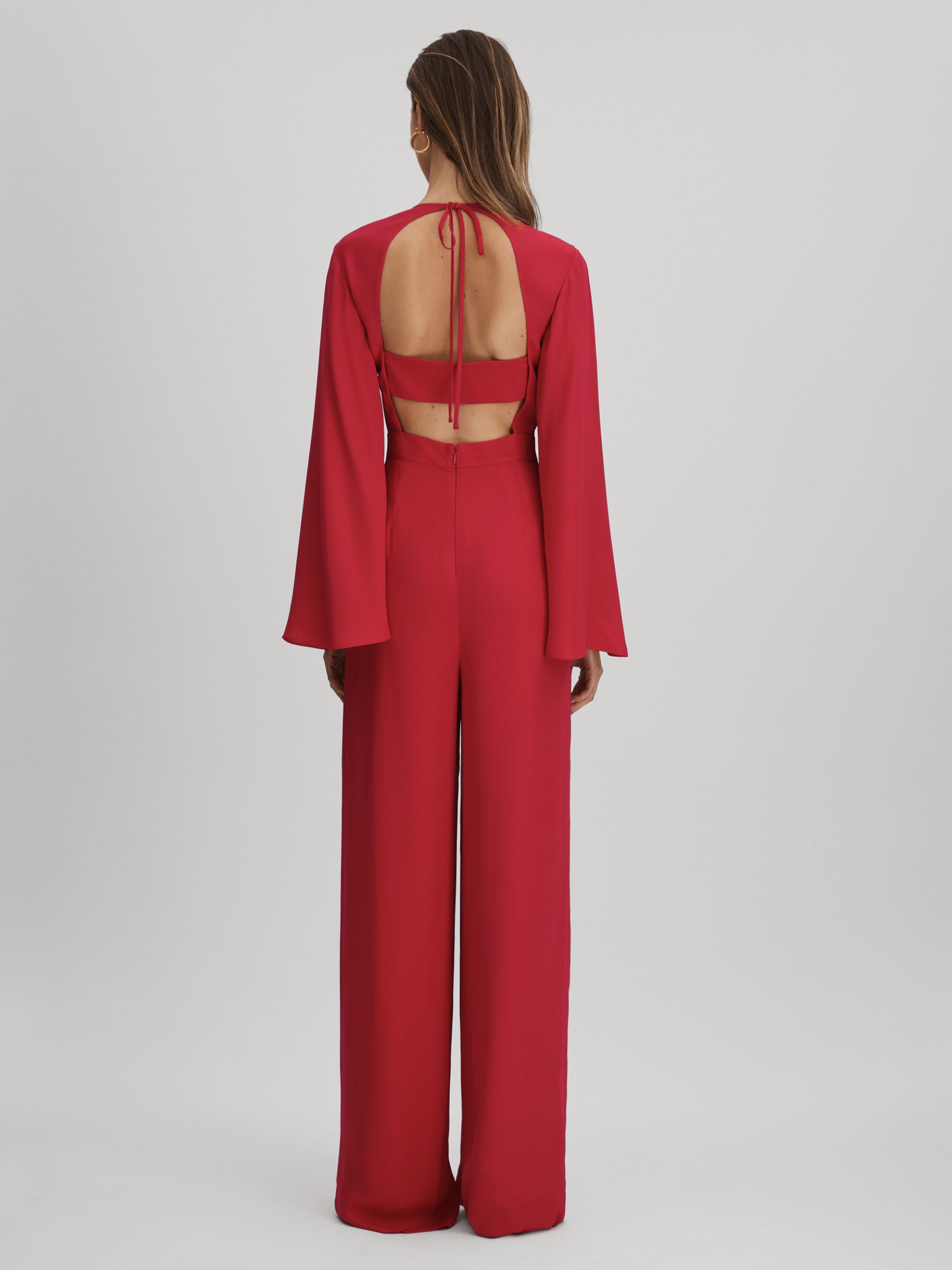 Cut-Out Flared Sleeve Jumpsuit in Coral - Image 4 of 5