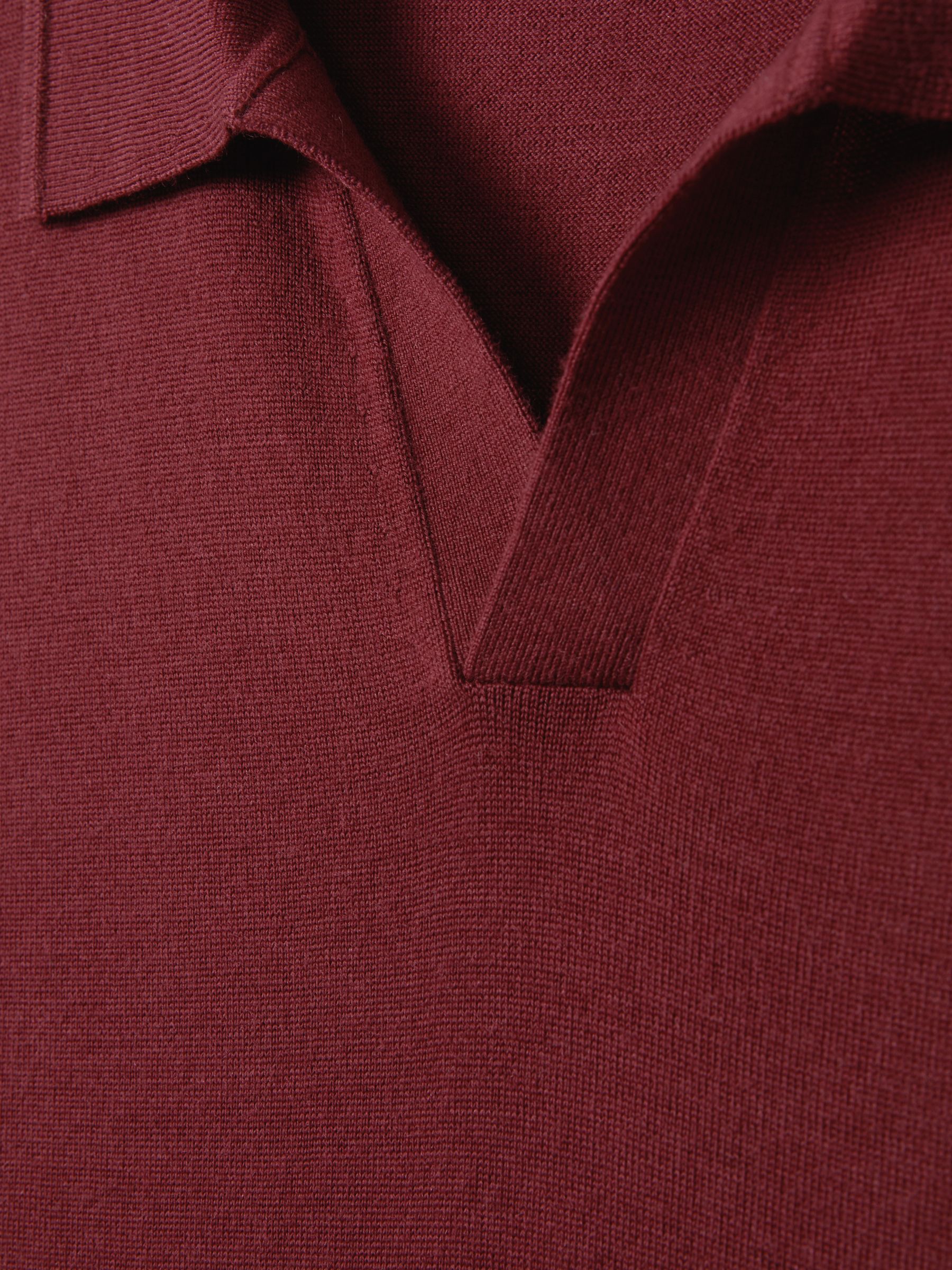 Merino Wool Open Collar Polo Shirt in Brick Red - Image 6 of 6