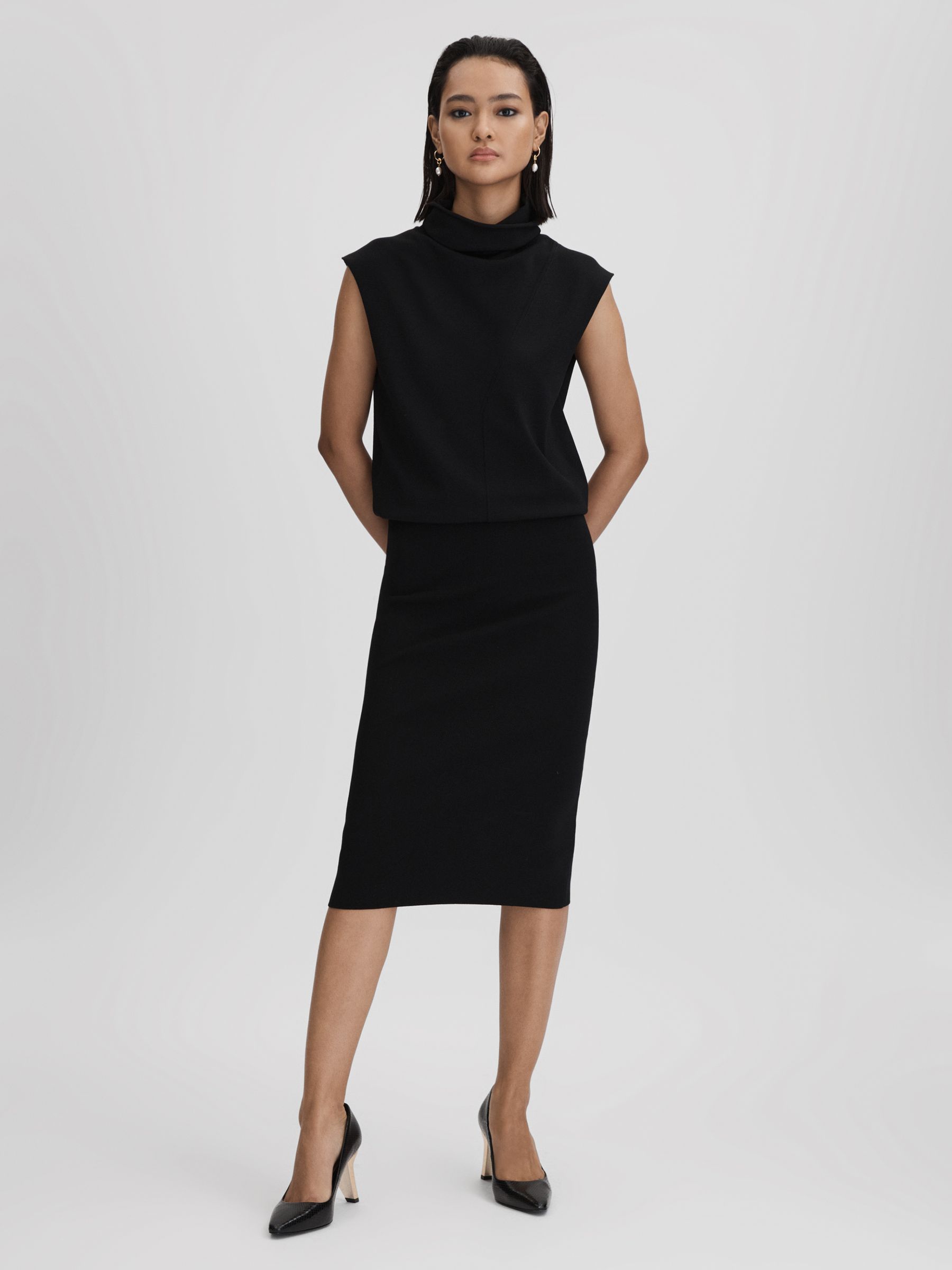 Leather Angled Heel Court Shoes in Black - Image 2 of 5