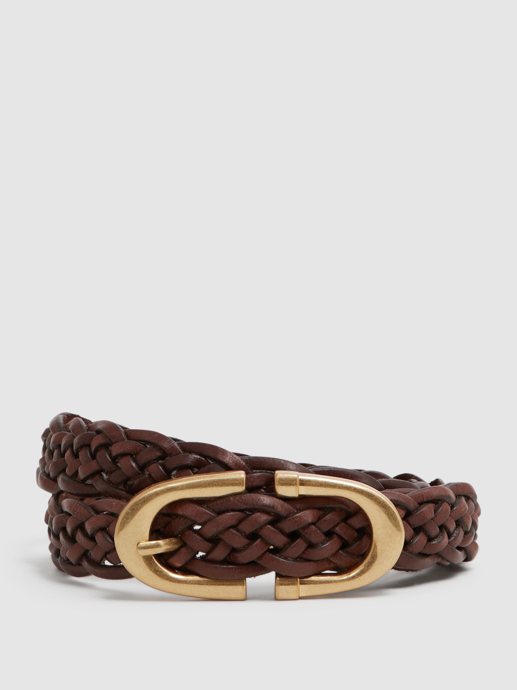 Woven Leather Horseshoe Belt in Tan - Image 1 of 4