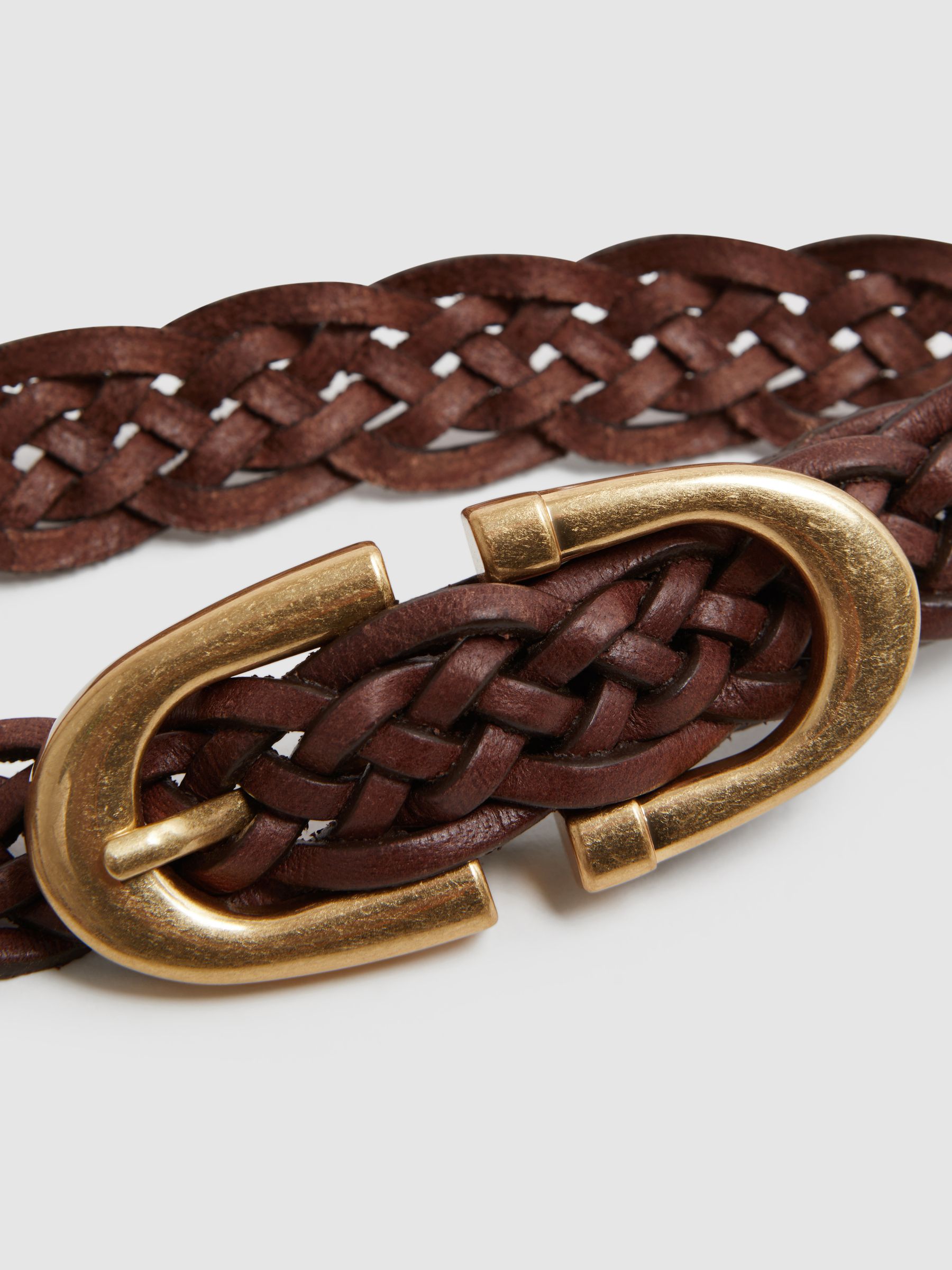Woven Leather Horseshoe Belt in Tan - Image 4 of 4