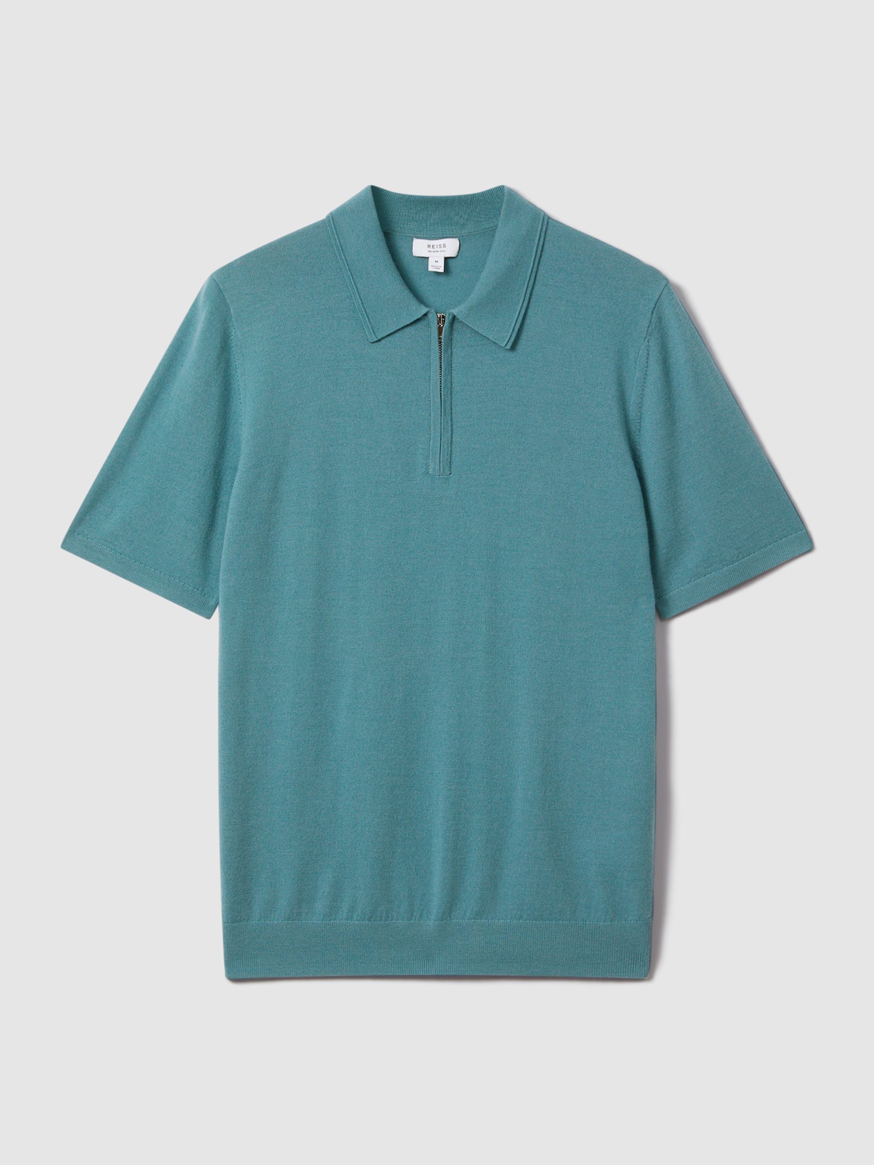 Maxwell Ocean Green Merino Wool Half-Zip Polo Shirt - Image 2 of 6