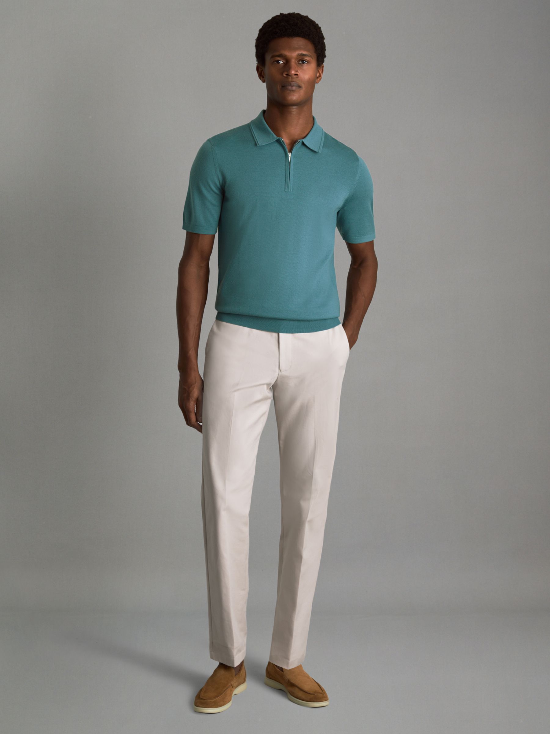 Maxwell Ocean Green Merino Wool Half-Zip Polo Shirt - Image 3 of 6