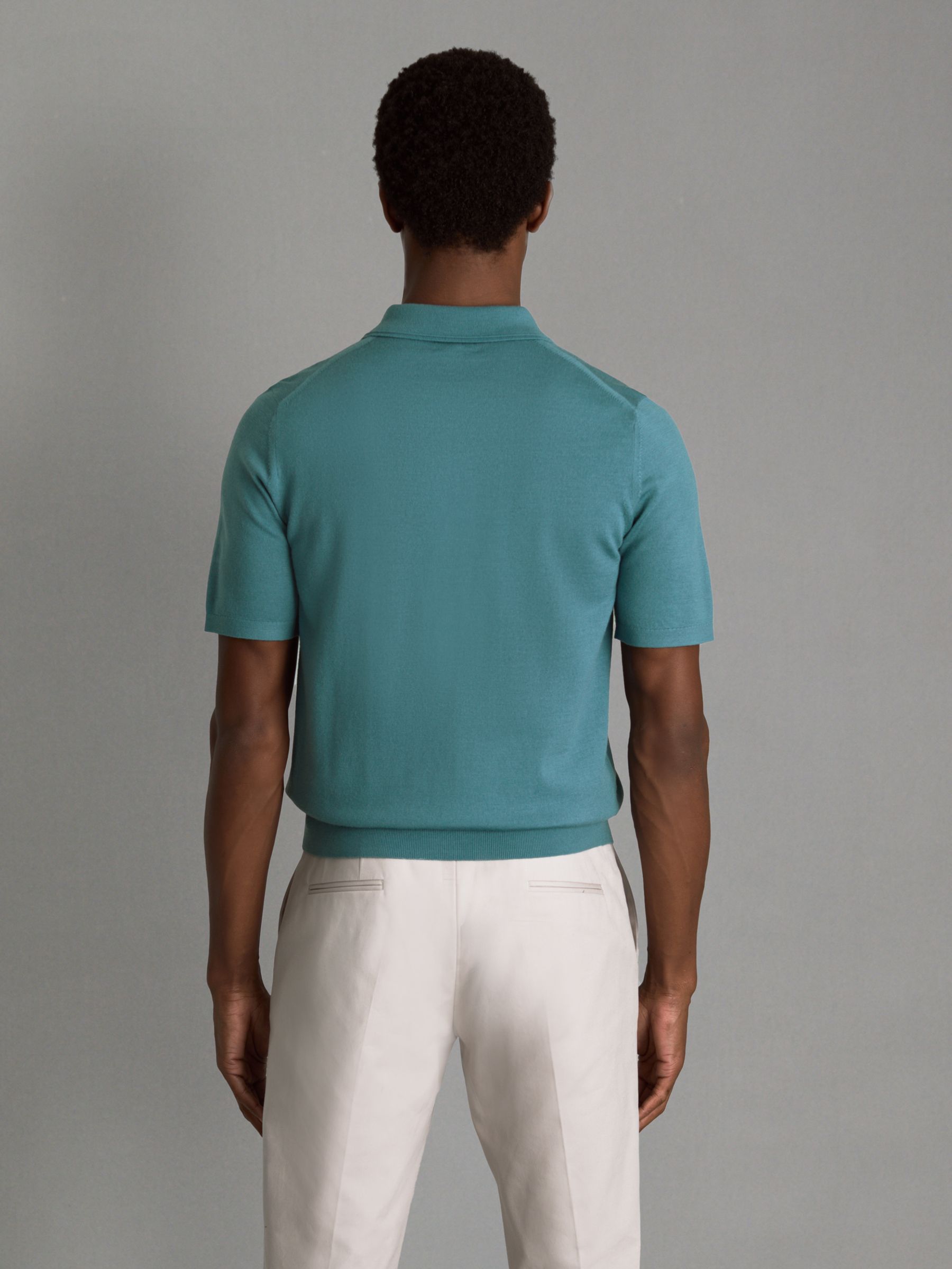 Maxwell Ocean Green Merino Wool Half-Zip Polo Shirt - Image 5 of 6