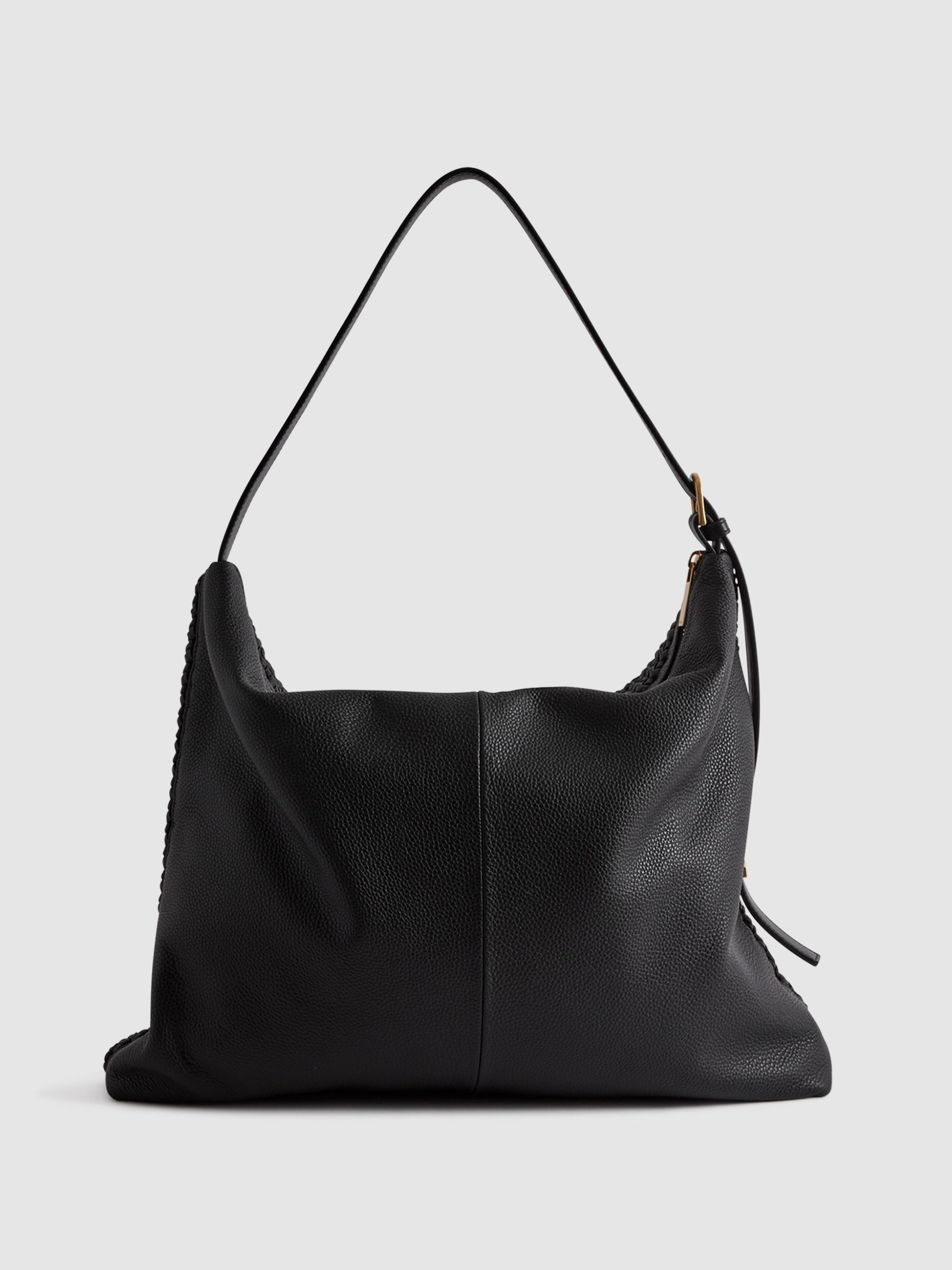 Leather Woven Tote Bag in Black - Image 4 of 5