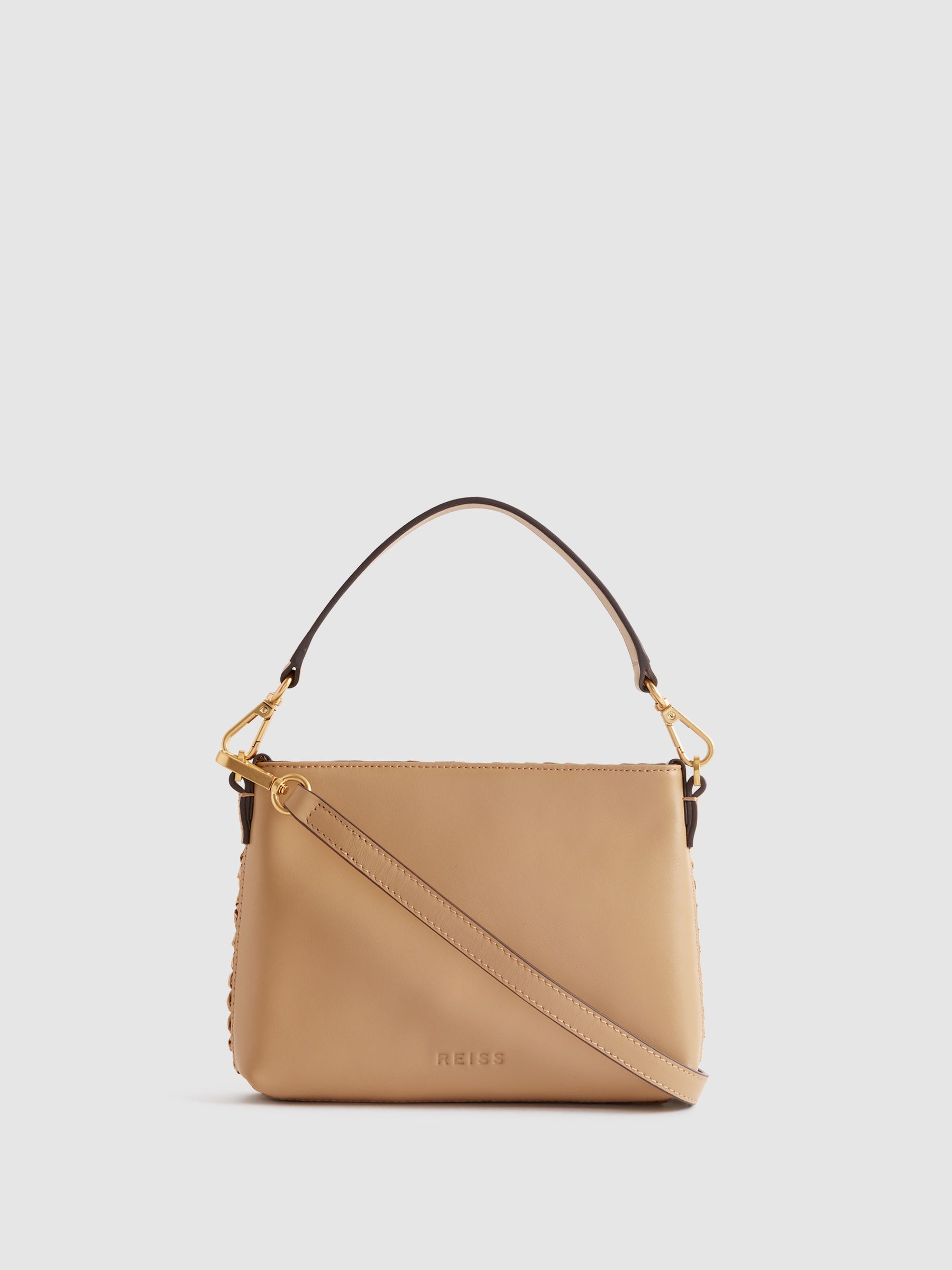 Leather Raffia Pouch Bag in Tan - Image 5 of 6