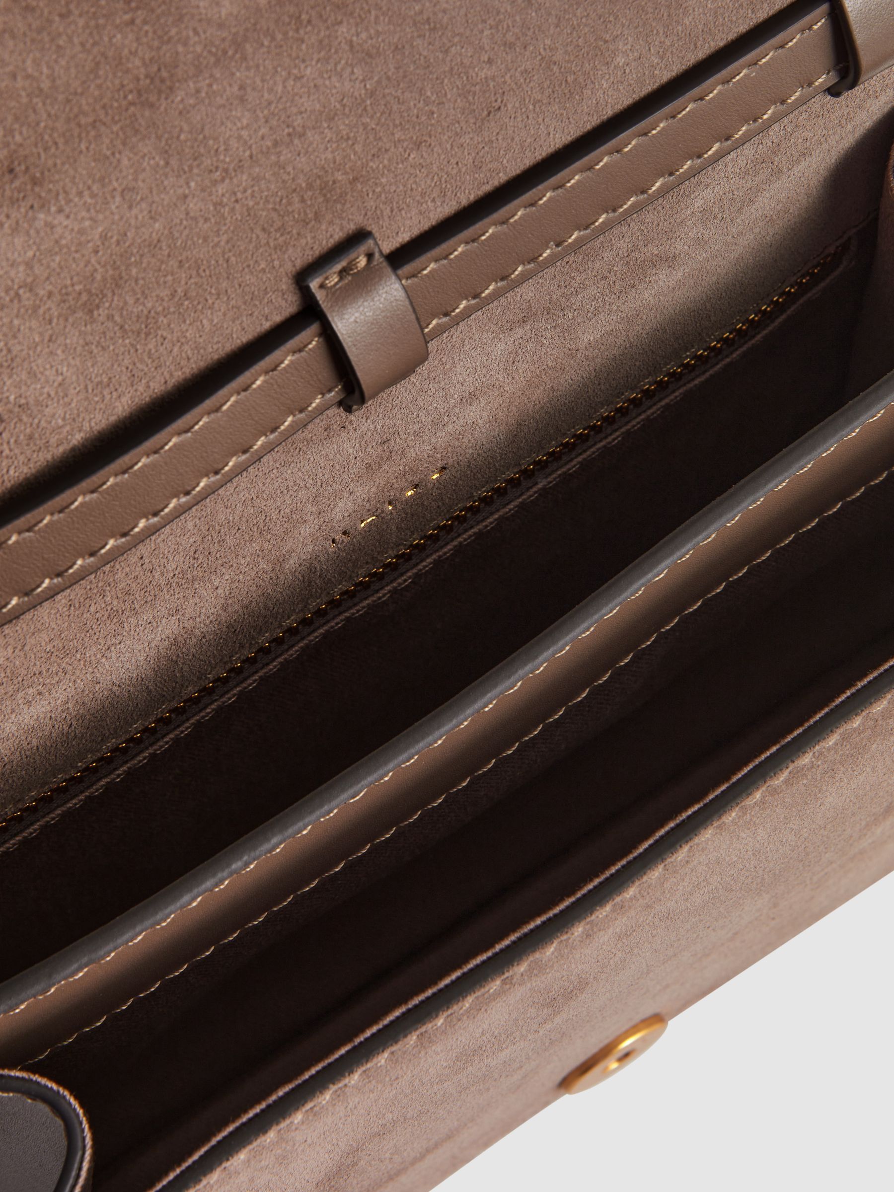 Suede Leather Shoulder Bag in Mink - Image 3 of 5